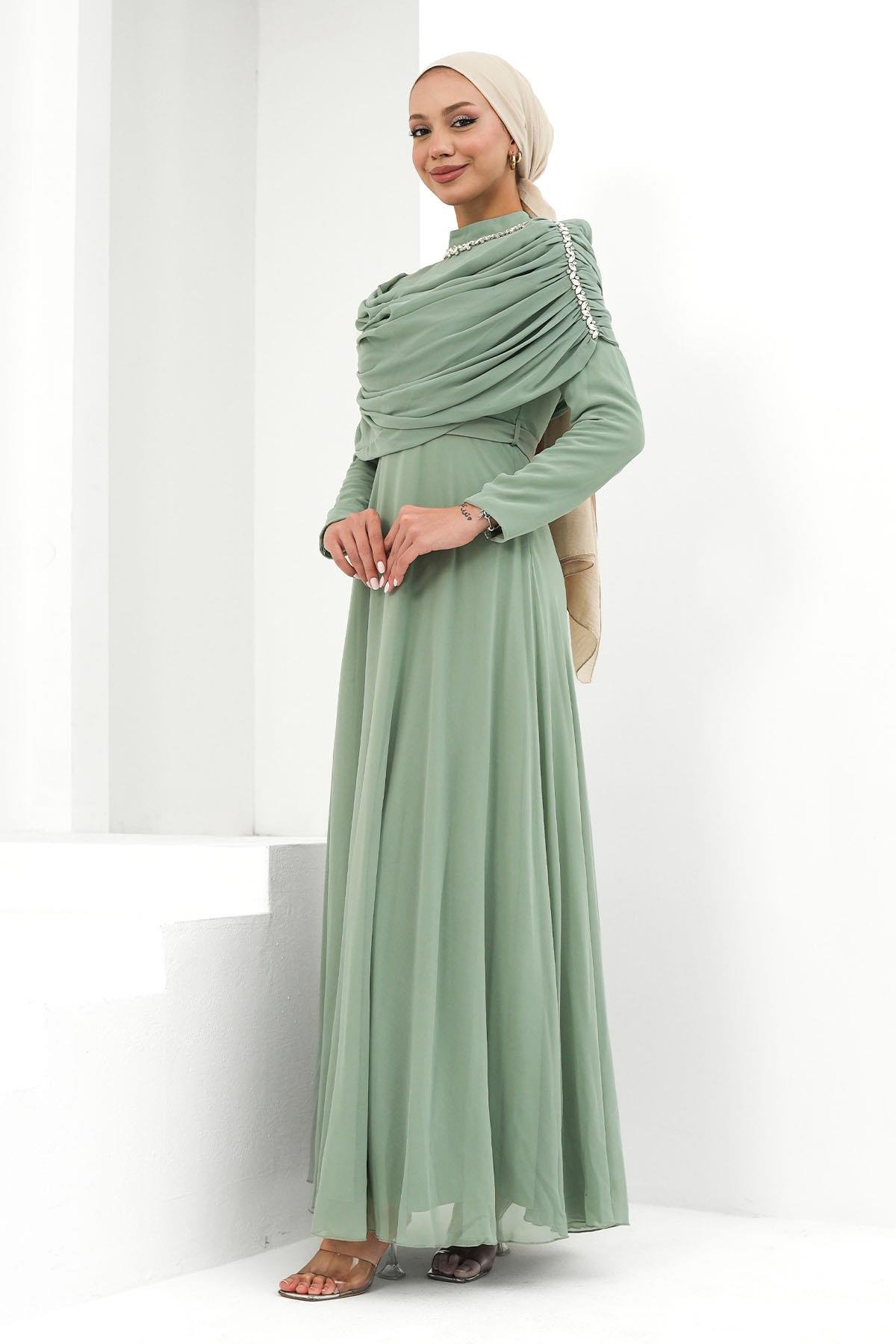 Ayperi Mint Tesettür Şifon AbiyeLP6296