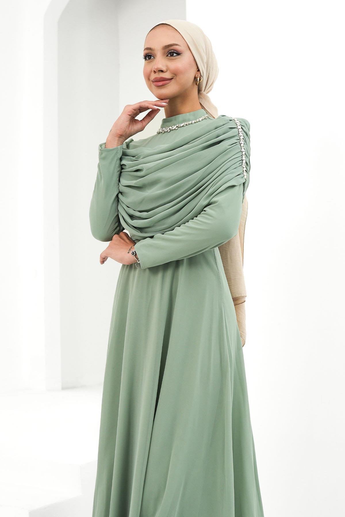 Ayperi Mint Tesettür Şifon AbiyeLP6296