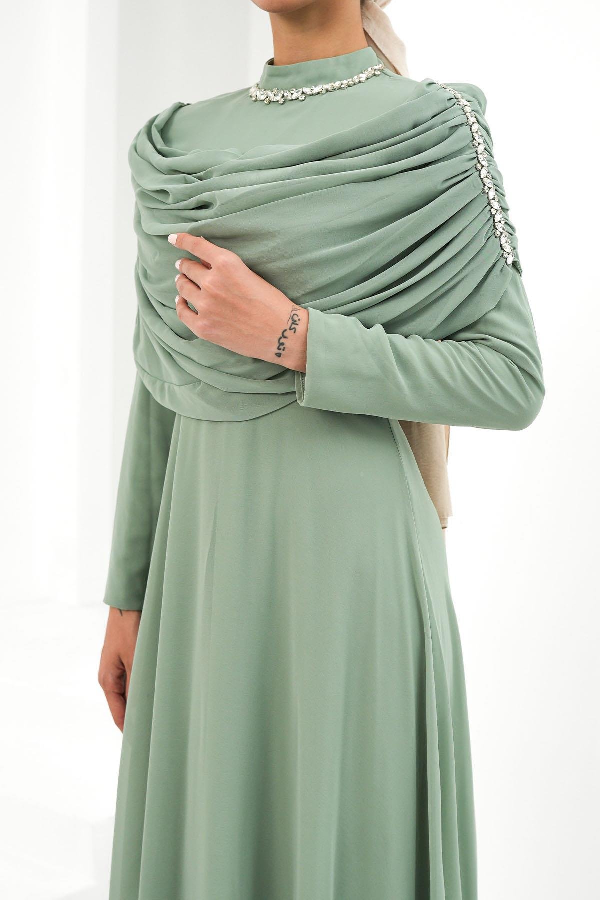 Ayperi Mint Tesettür Şifon AbiyeLP6296