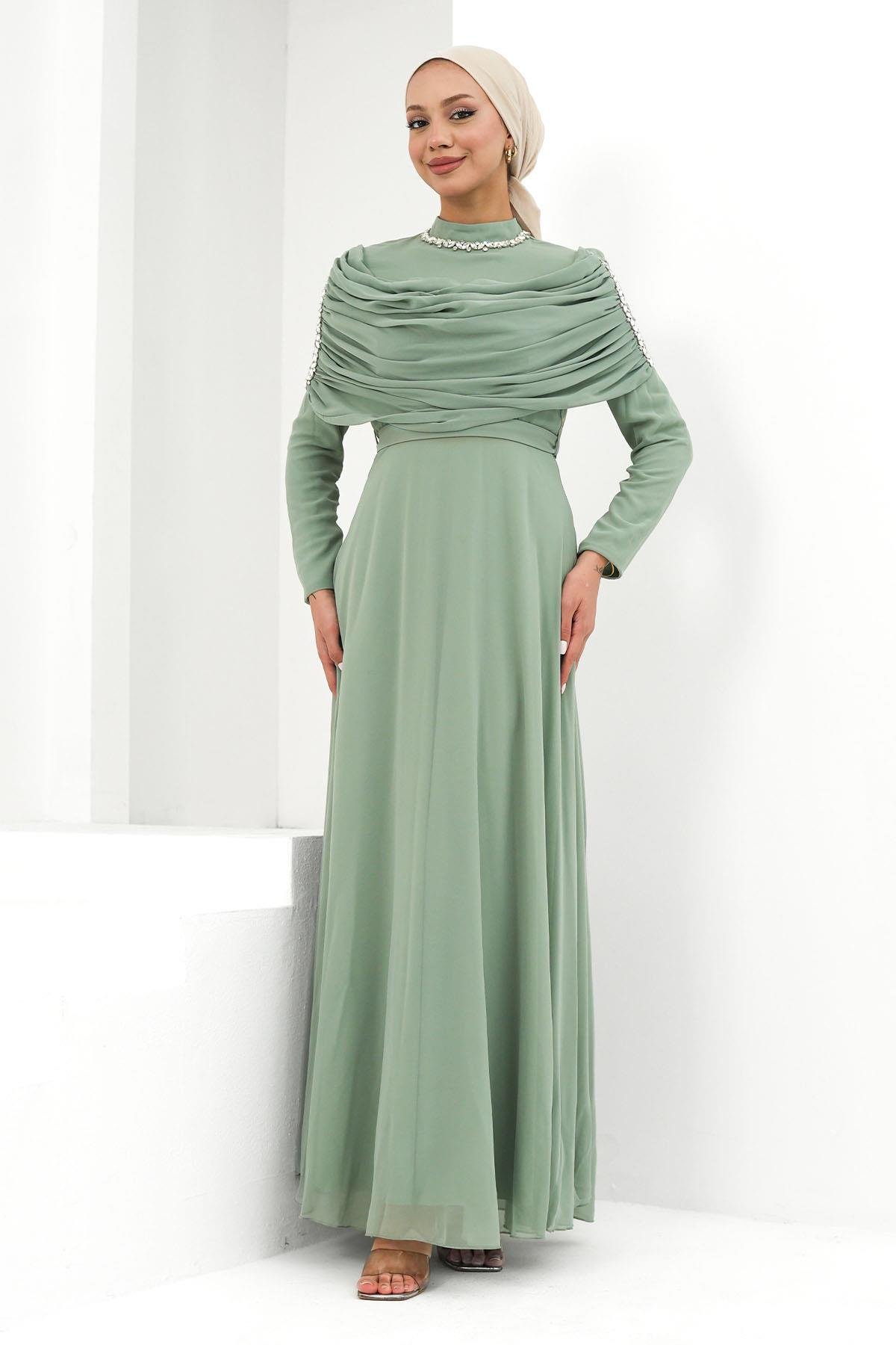 Ayperi Mint Tesettür Şifon AbiyeLP6296