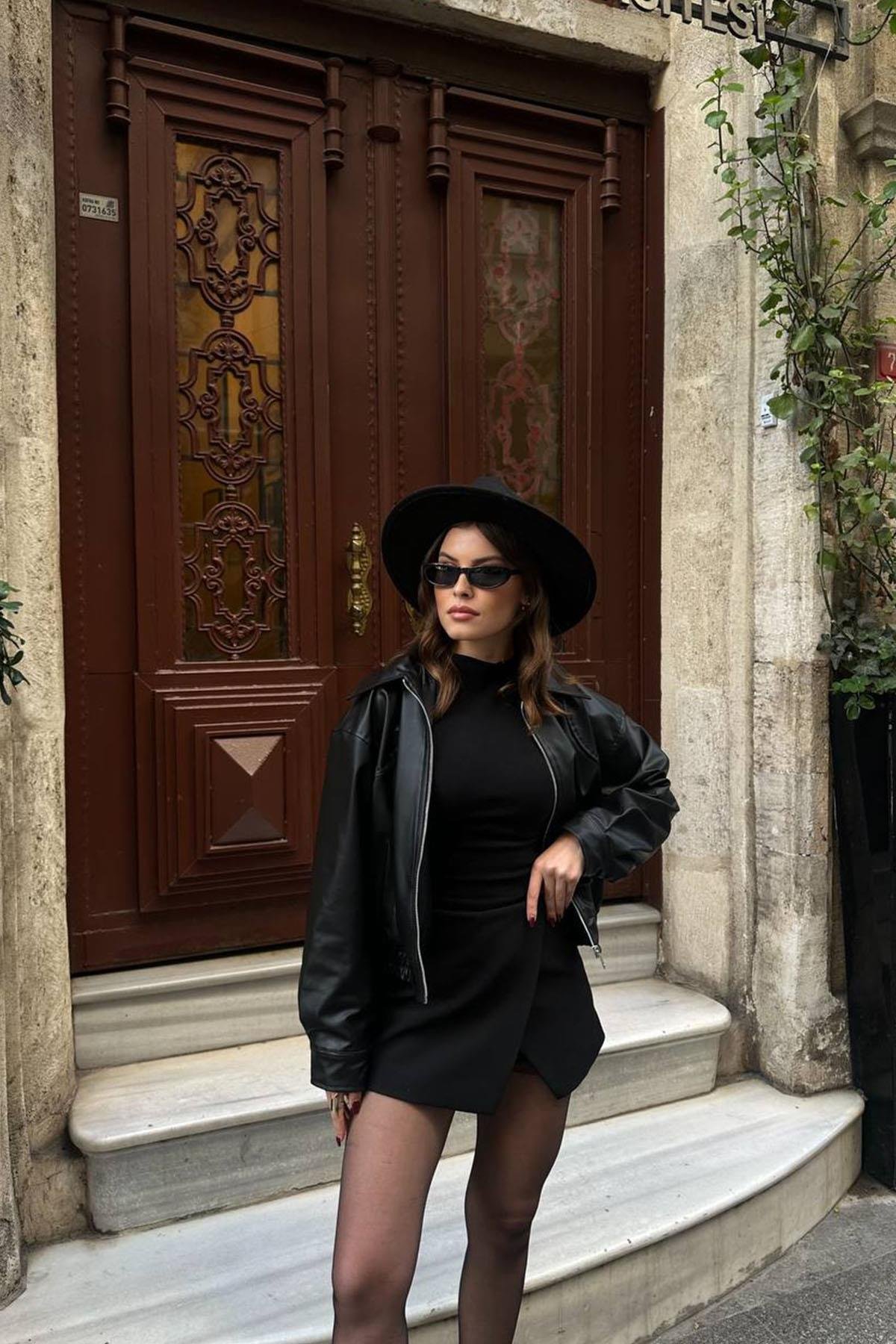 BOMBER DERİ CEKET SİYAHHM1325