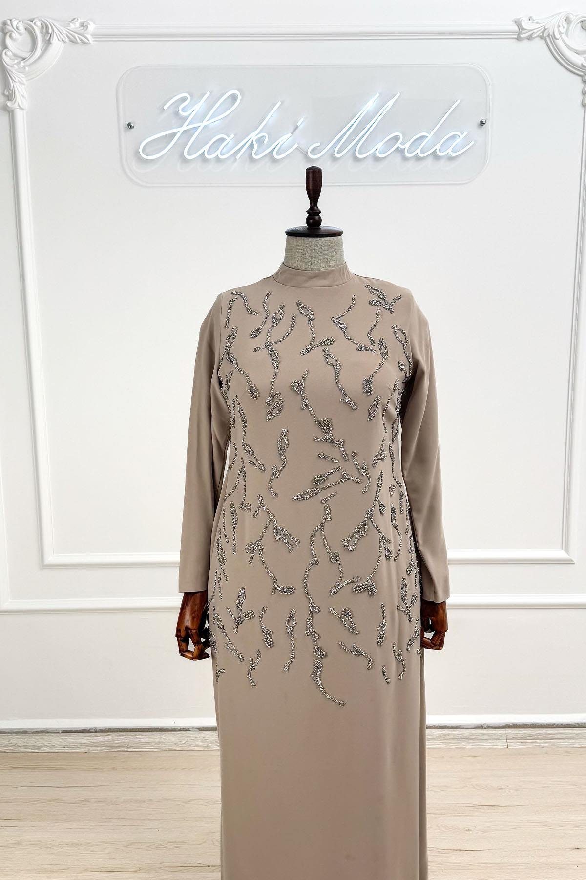 Büyük Beden Alize Adriana Krep Vizon Tesettür AbiyeLP6305