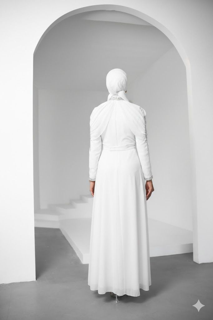 Canfes Şifon Beyaz Tesettür AbiyeLP6340