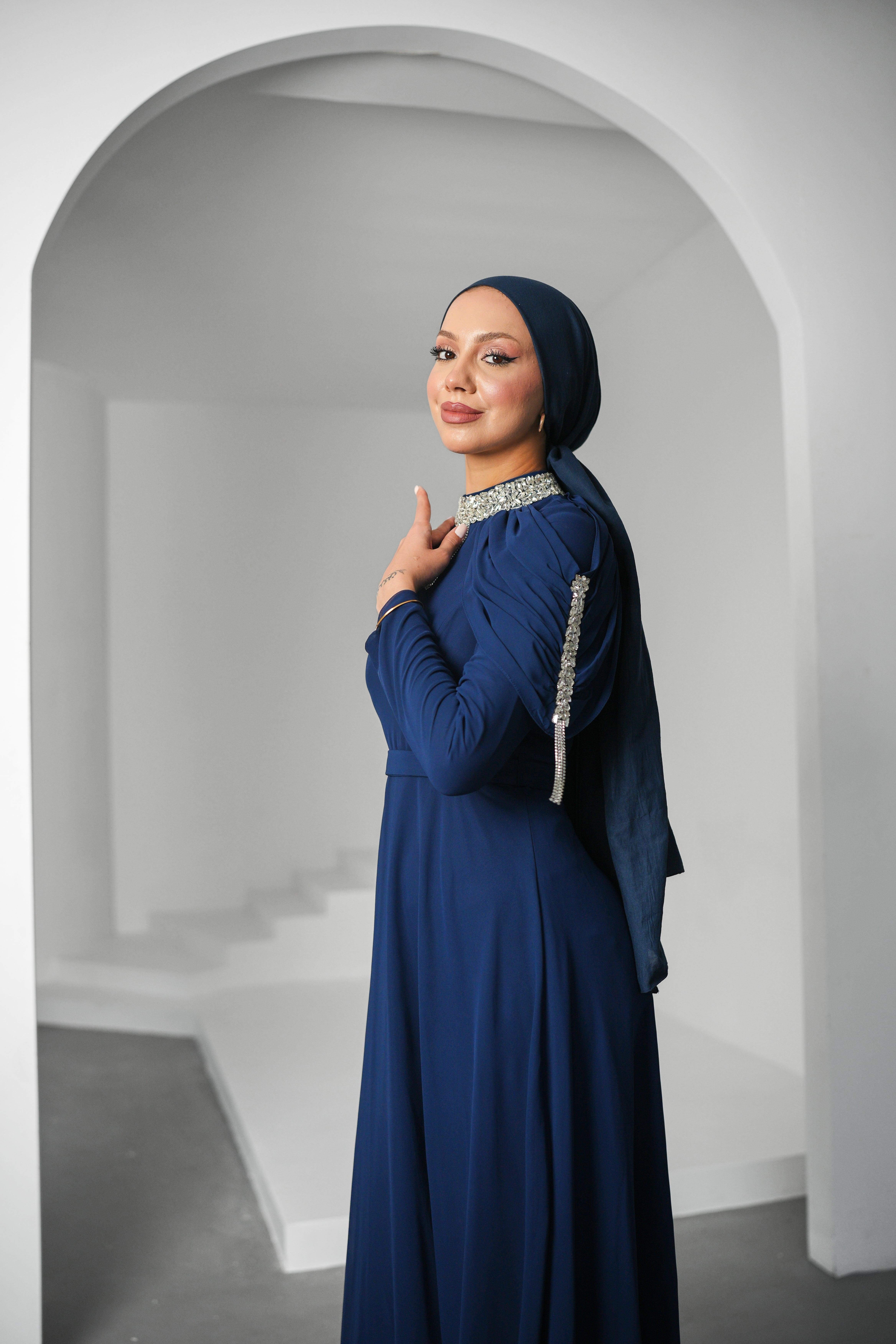 Canfes Şifon Lacivert Tesettür AbiyeLP6340