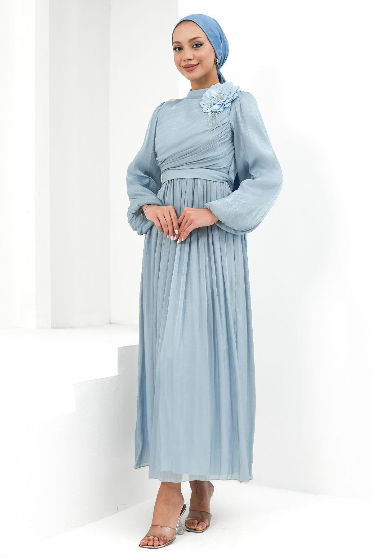 Tesettür Efruz Işıltı Abiye MaviLP6300