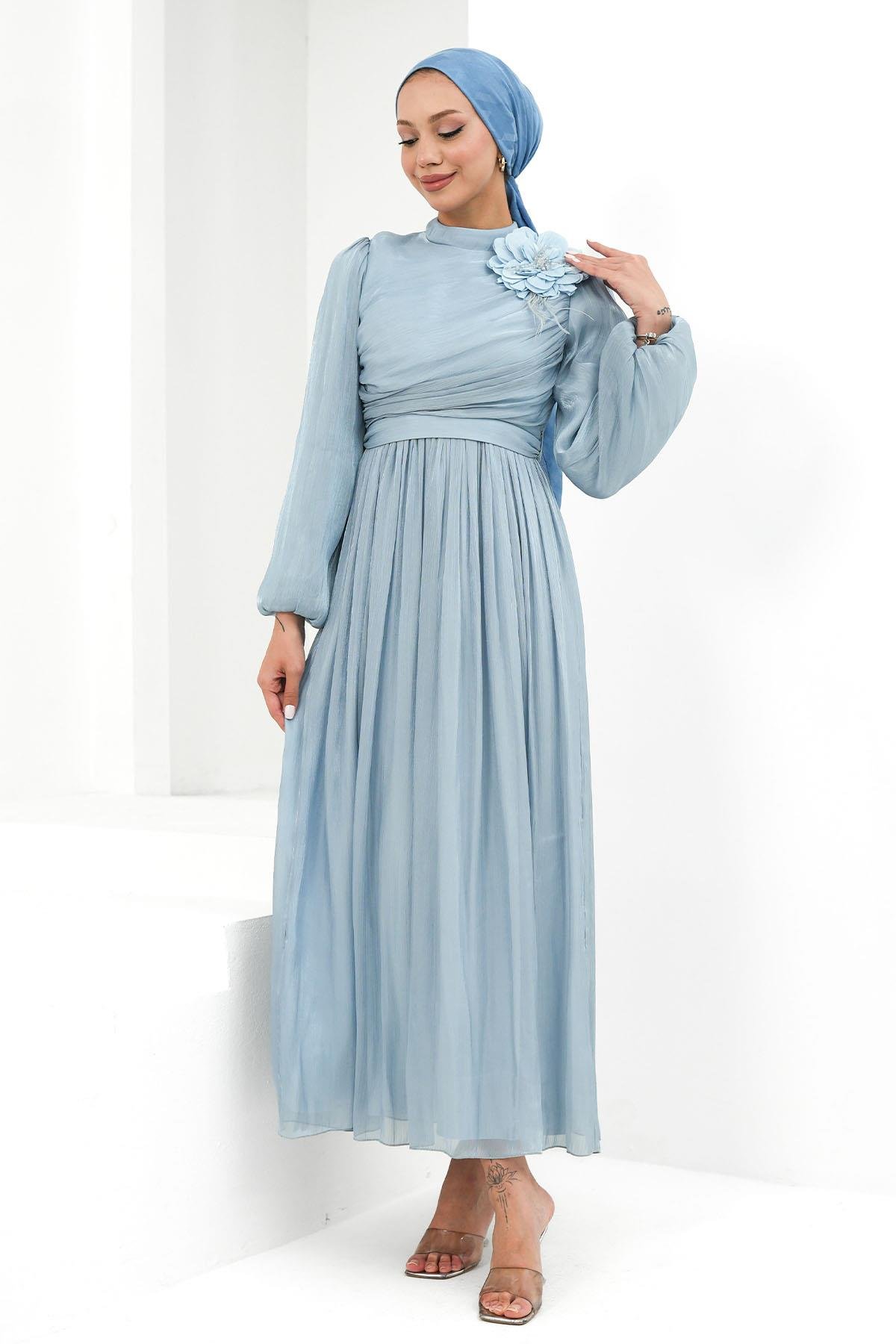 Tesettür Efruz Işıltı Abiye MaviLP6300