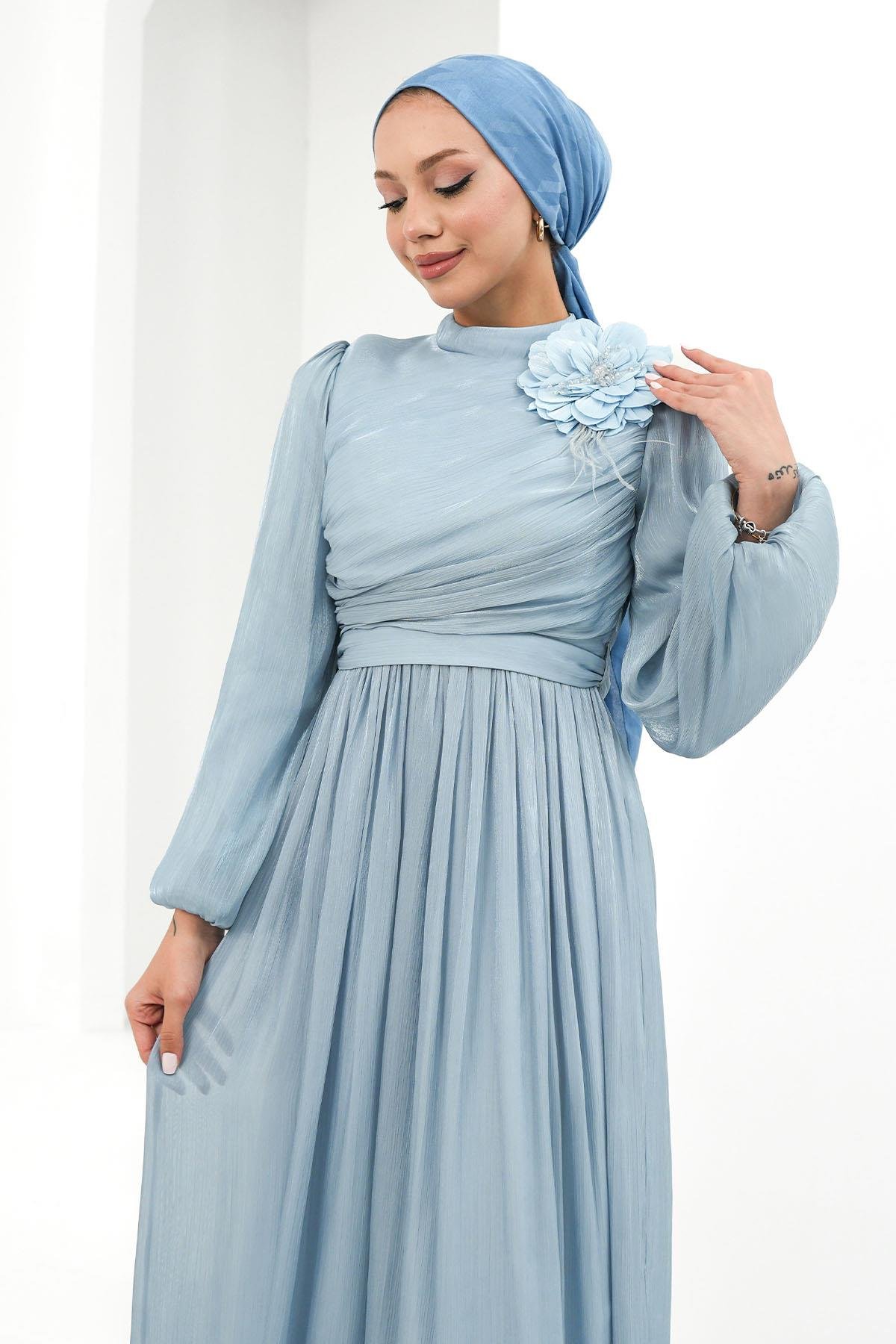Tesettür Efruz Işıltı Abiye MaviLP6300