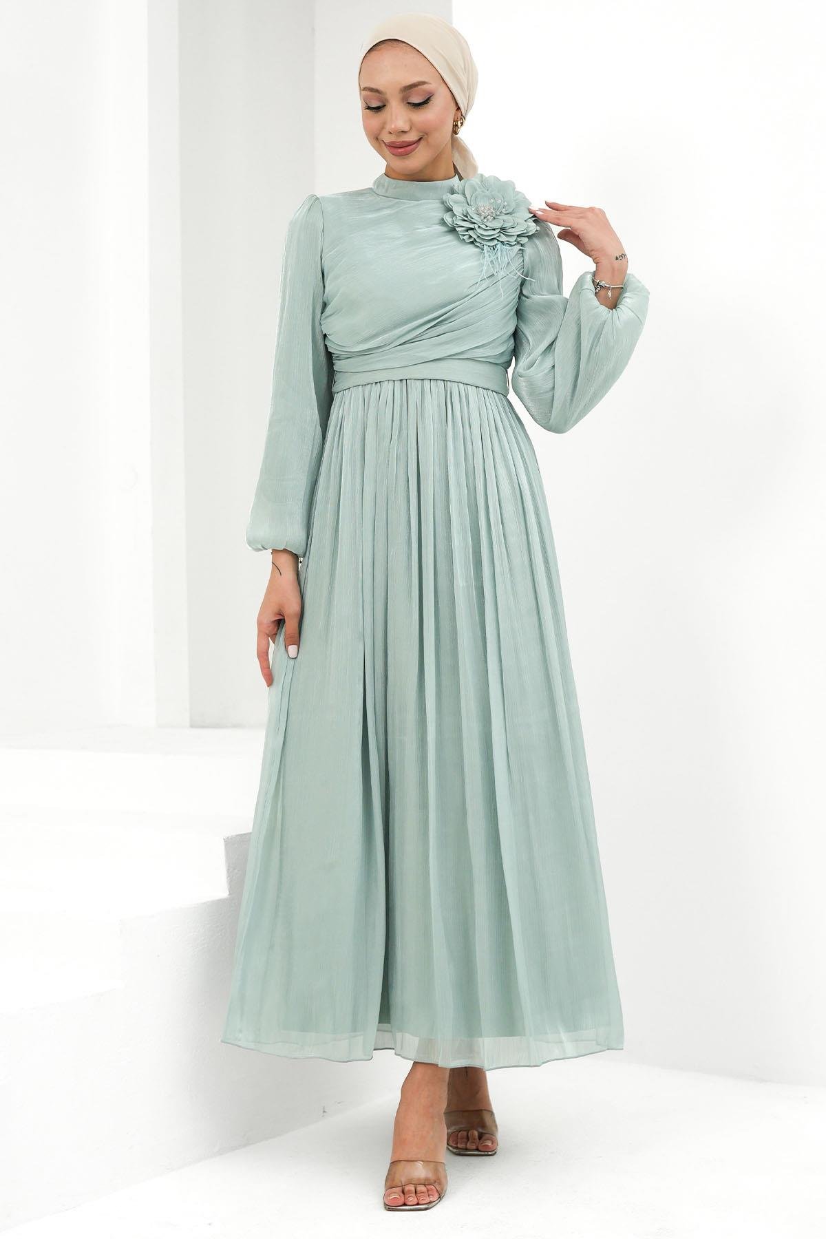 Efruz Işıltı Mint Yeşil Tesettür AbiyeLP6300