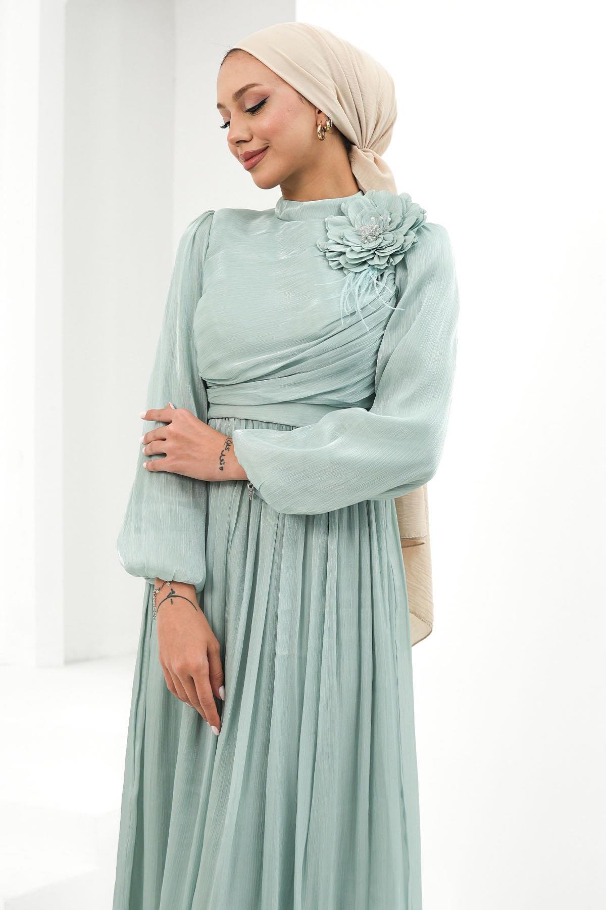 Efruz Işıltı Mint Yeşil Tesettür AbiyeLP6300