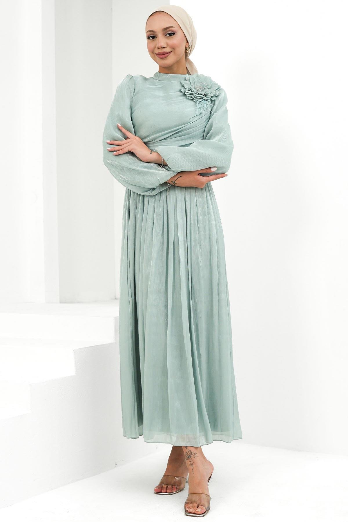 Efruz Işıltı Mint Yeşil Tesettür AbiyeLP6300