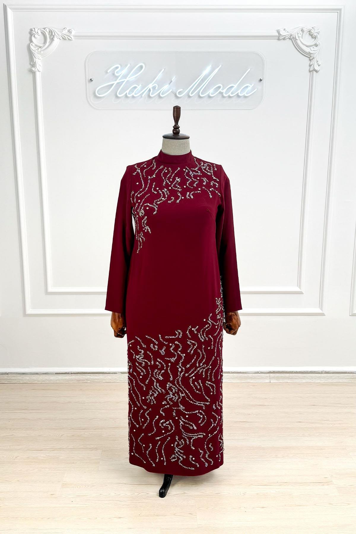 Feryal Adriana Bordo Krep Tesettür AbiyeLP6302