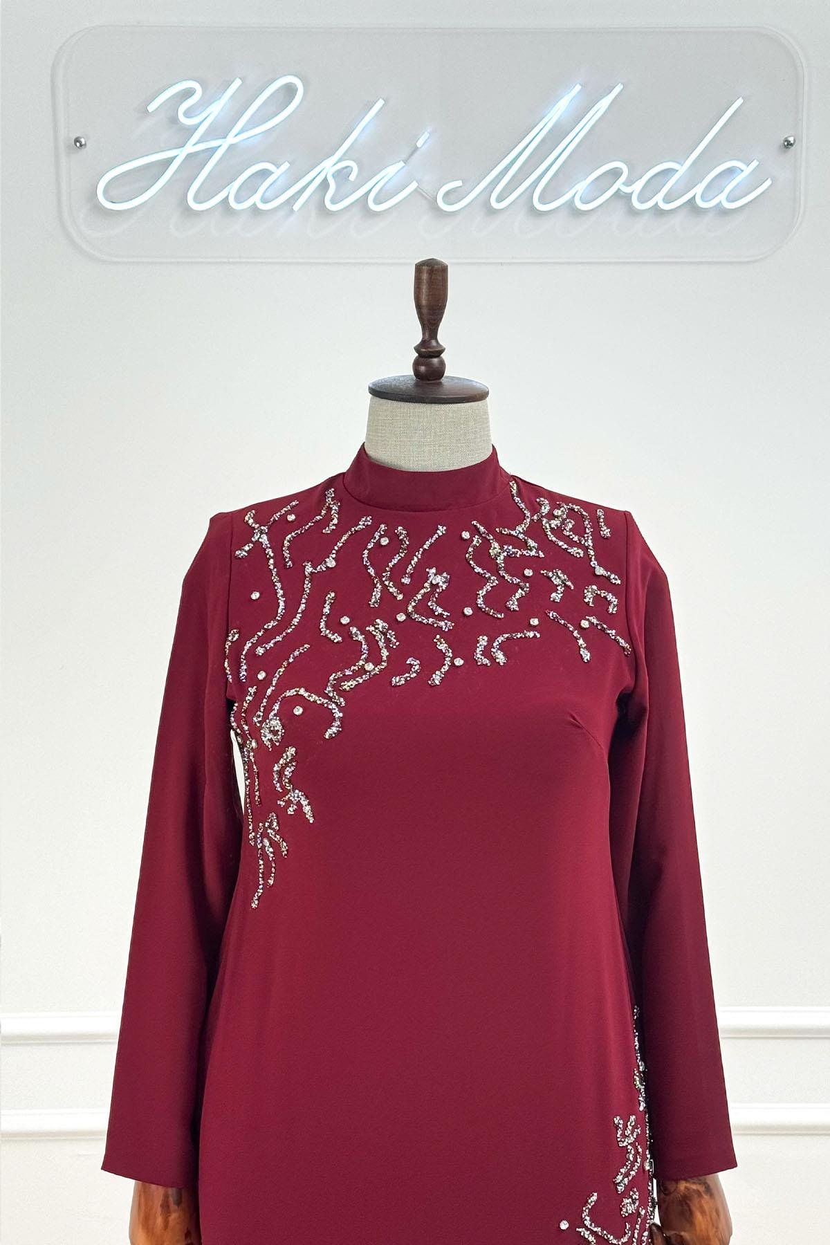 Feryal Adriana Bordo Krep Tesettür AbiyeLP6302