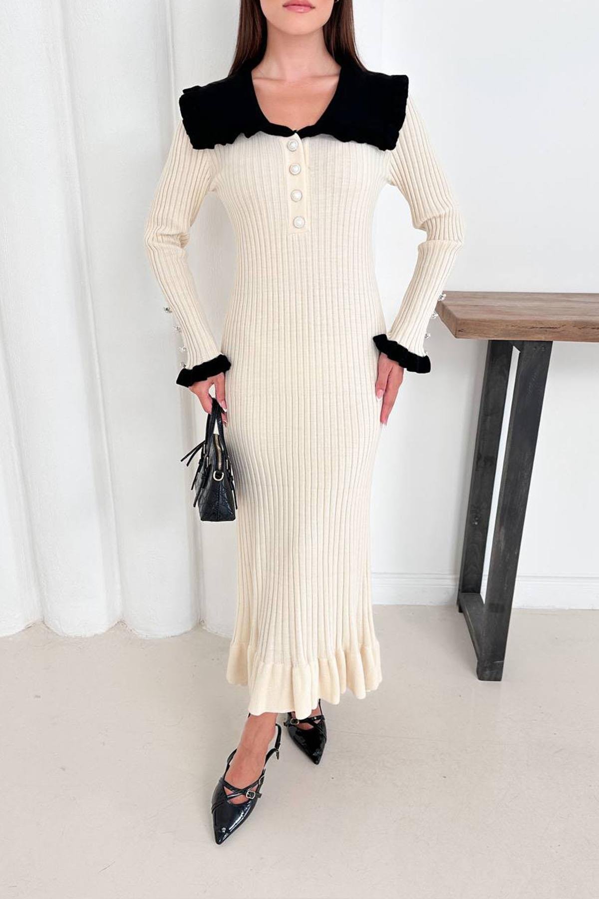 FIRFIR DETAYLI TRİKO ELBİSE TAŞHM1317