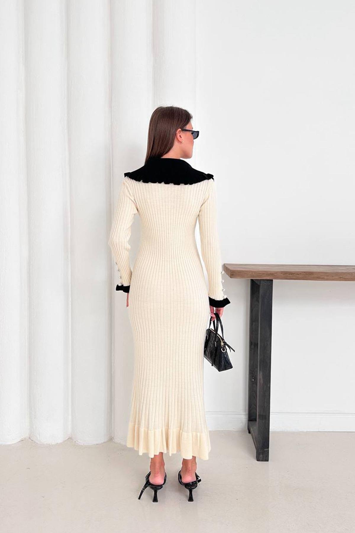 FIRFIR DETAYLI TRİKO ELBİSE TAŞHM1317