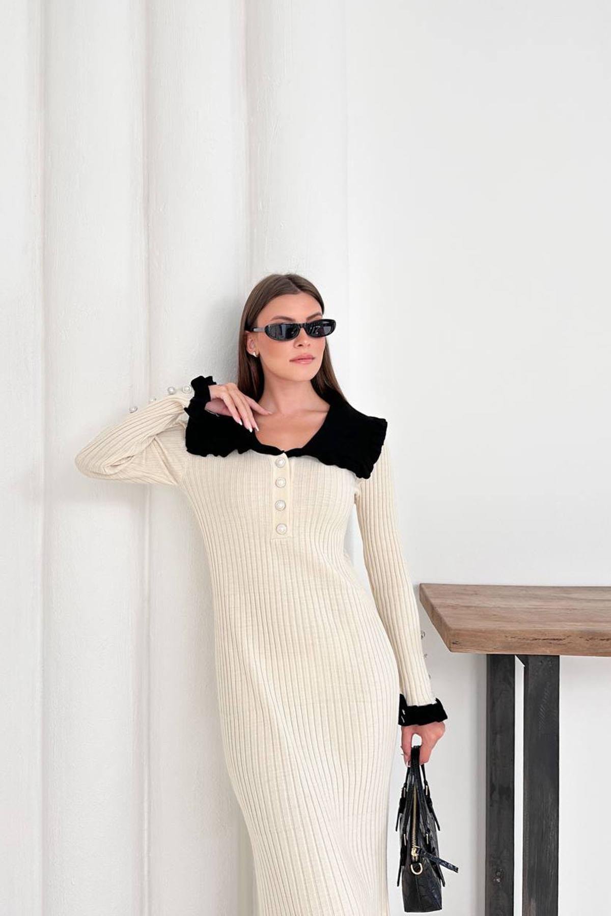 FIRFIR DETAYLI TRİKO ELBİSE TAŞHM1317