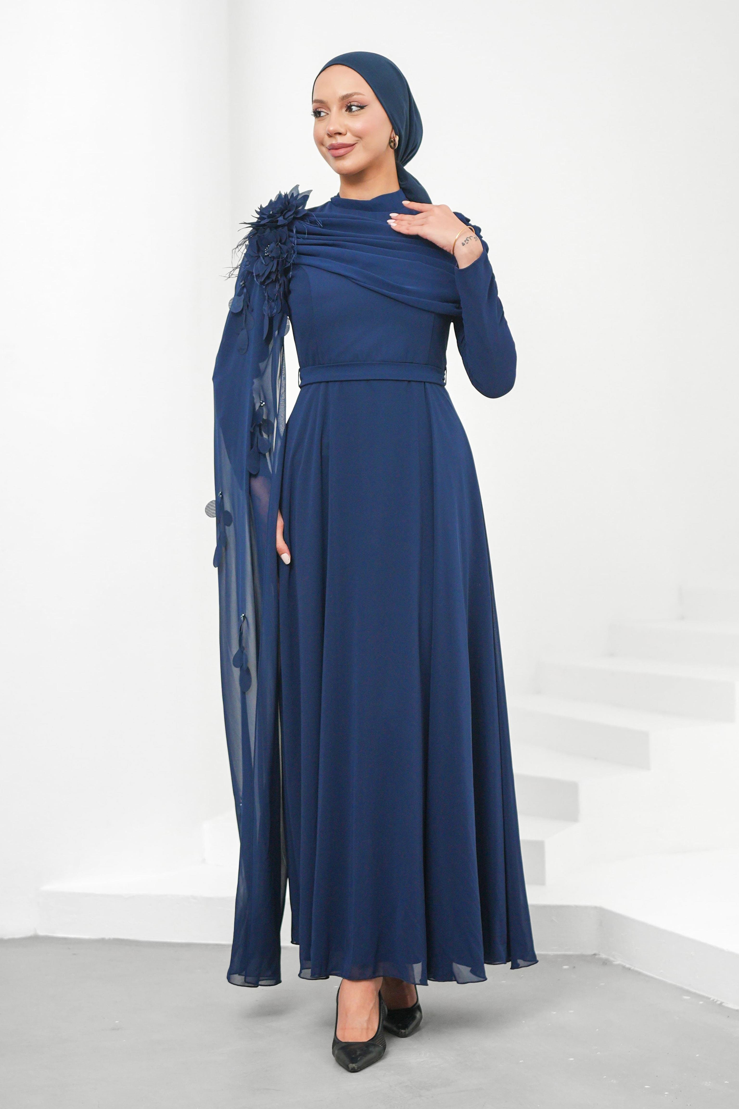 Gülce Şifon Lacivert Tesettür AbiyeLP6329