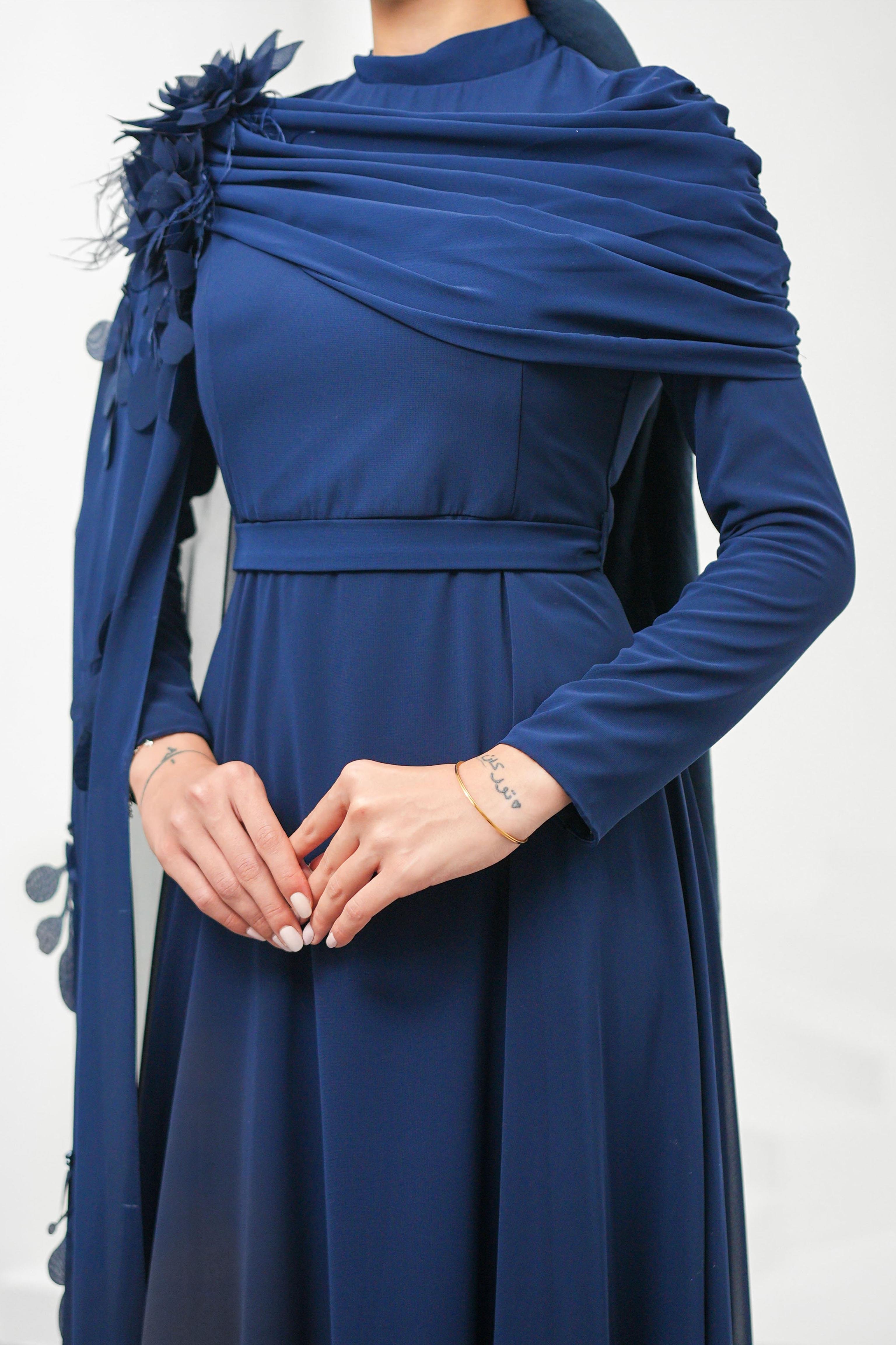 Gülce Şifon Lacivert Tesettür AbiyeLP6329