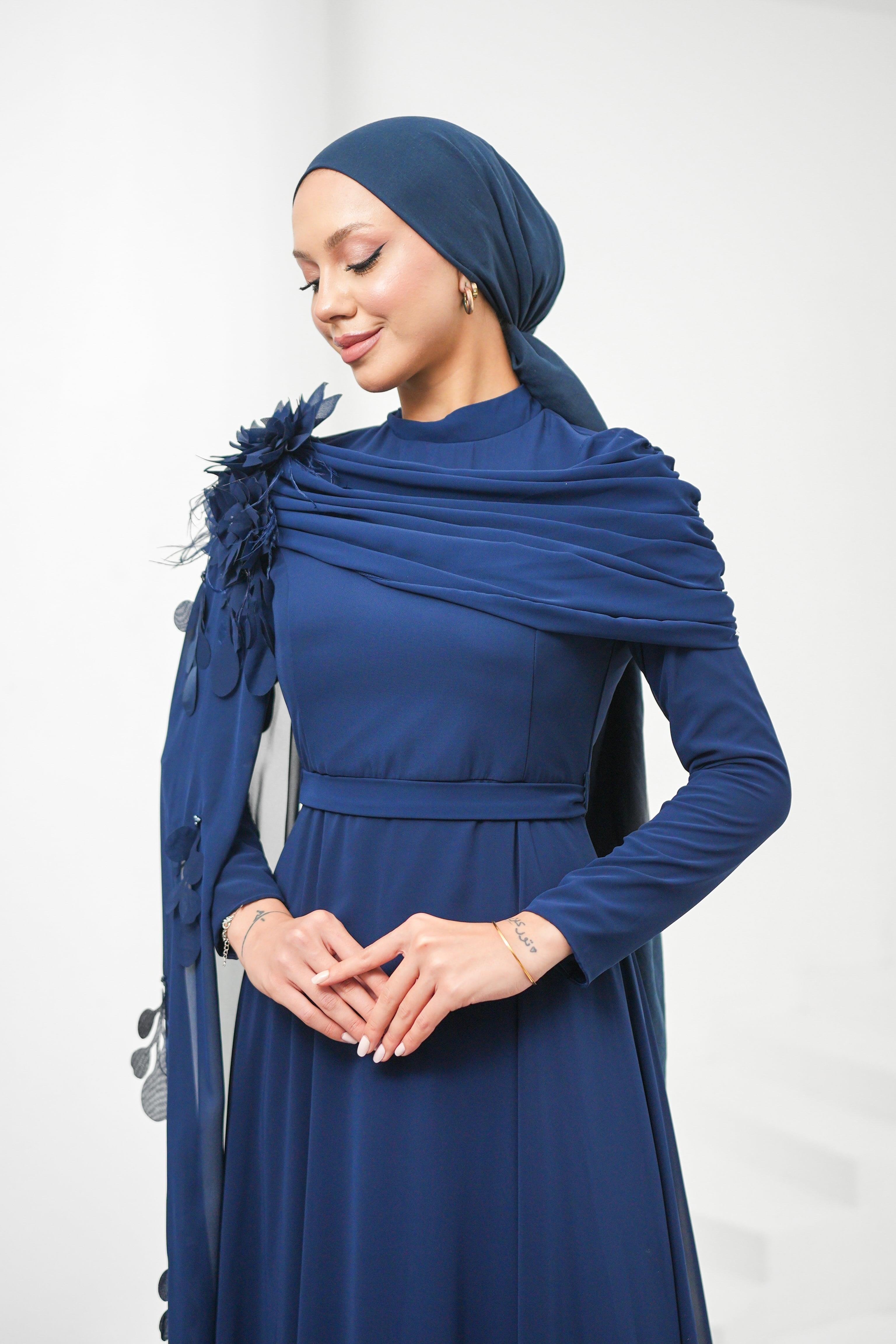 Gülce Şifon Lacivert Tesettür AbiyeLP6329