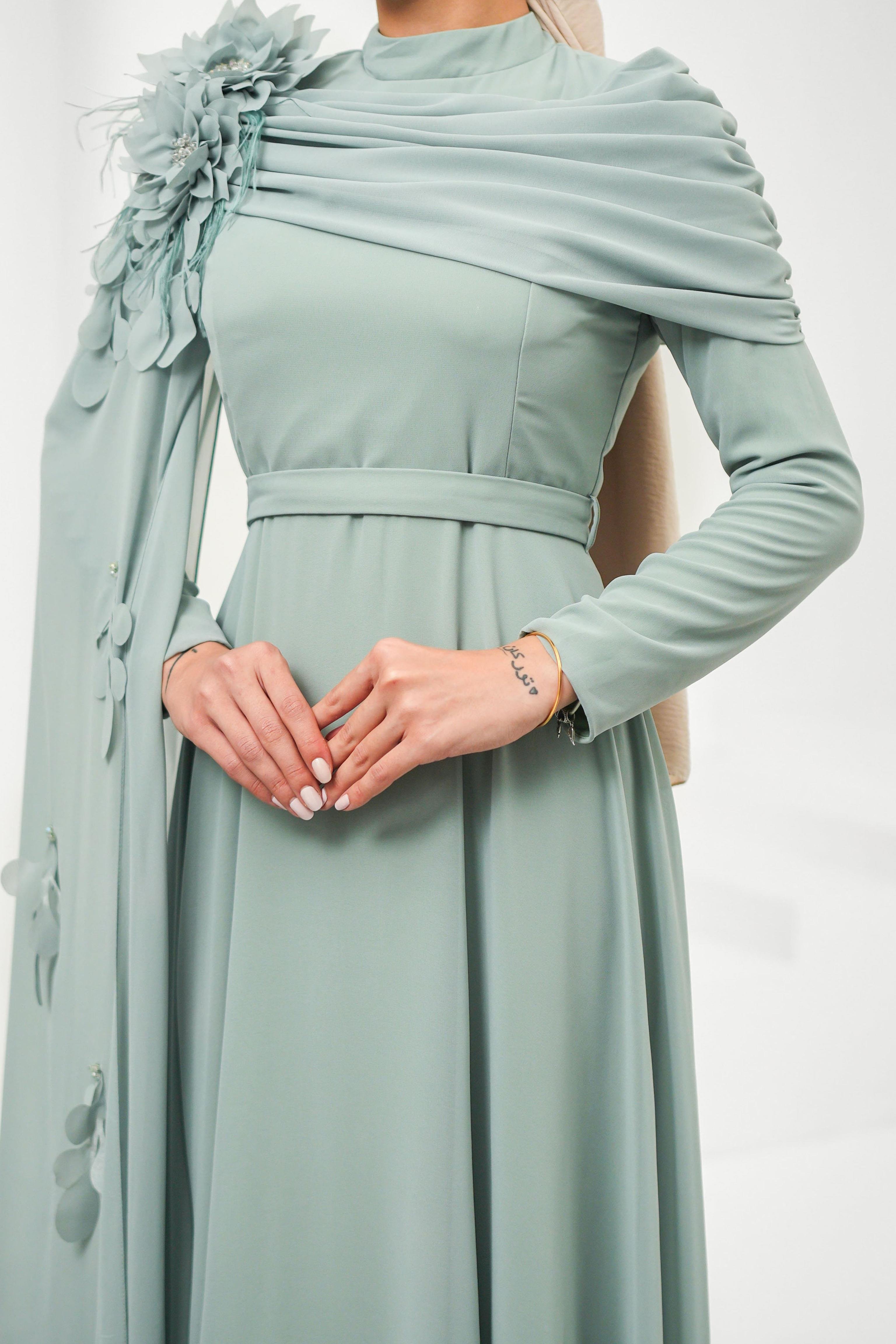 Gülce Şifon Mint Tesettür AbiyeLP6329