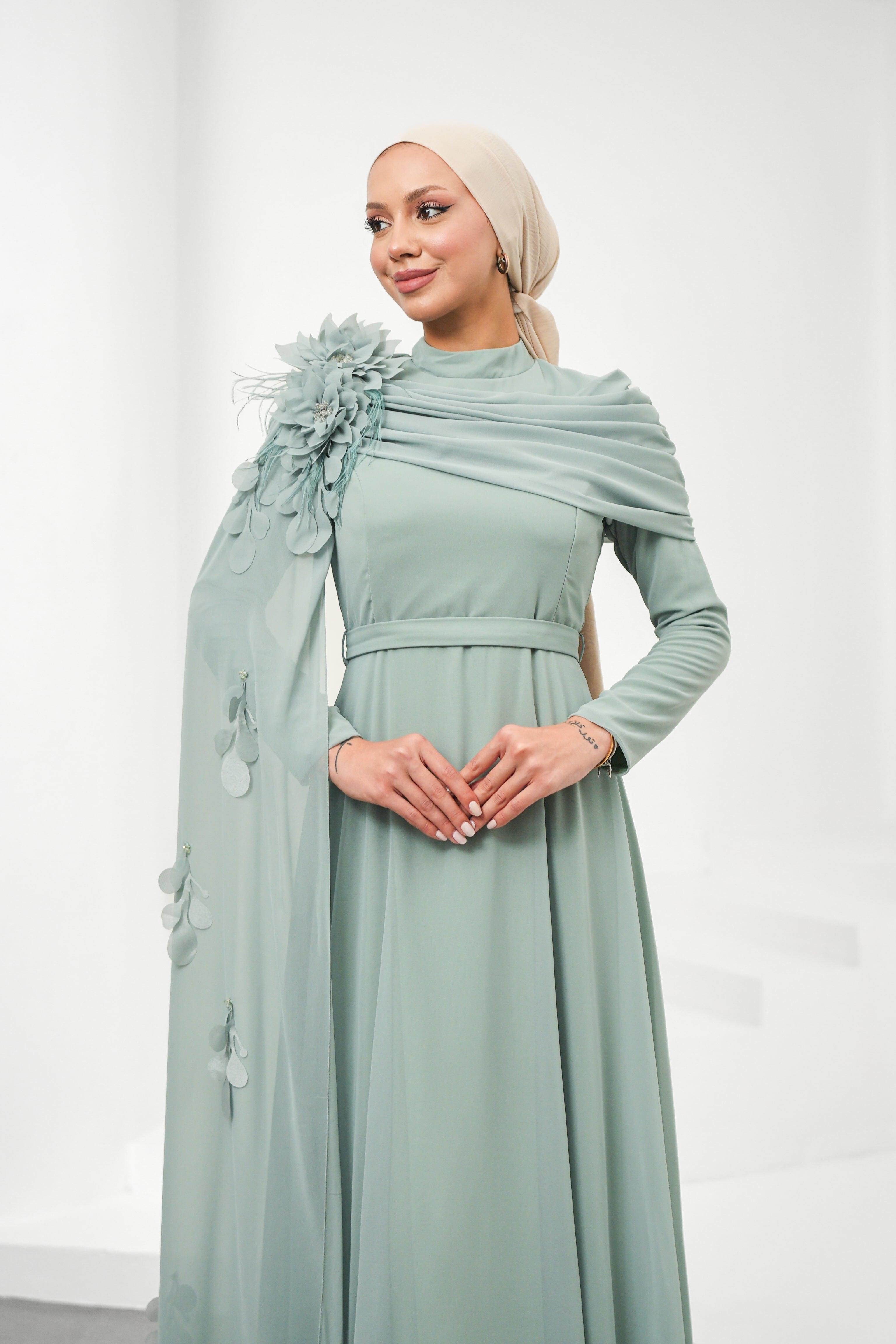 Gülce Şifon Mint Tesettür AbiyeLP6329