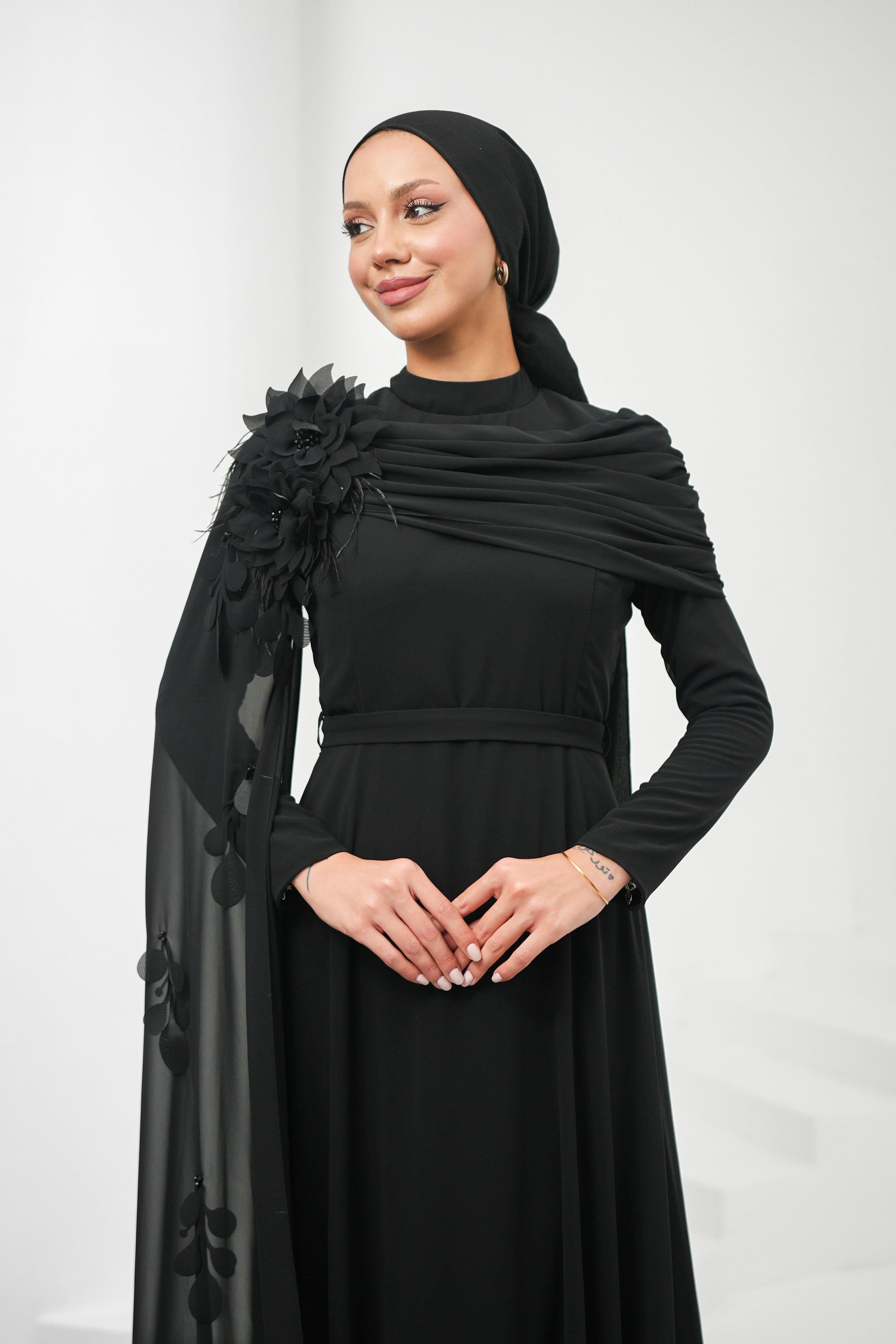 Gülce Şifon Siyah Tesettür AbiyeLP6329