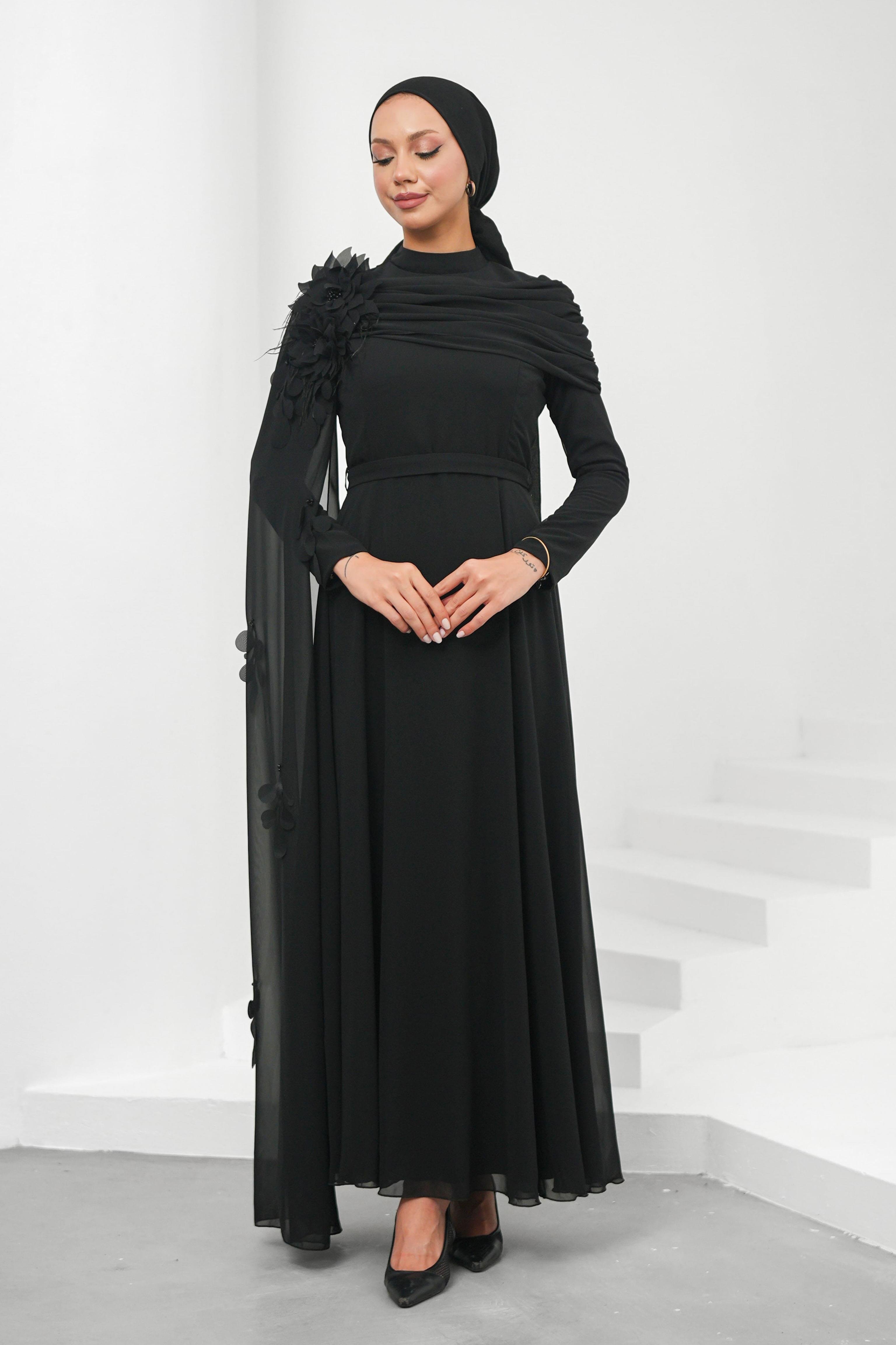 Gülce Şifon Siyah Tesettür AbiyeLP6329