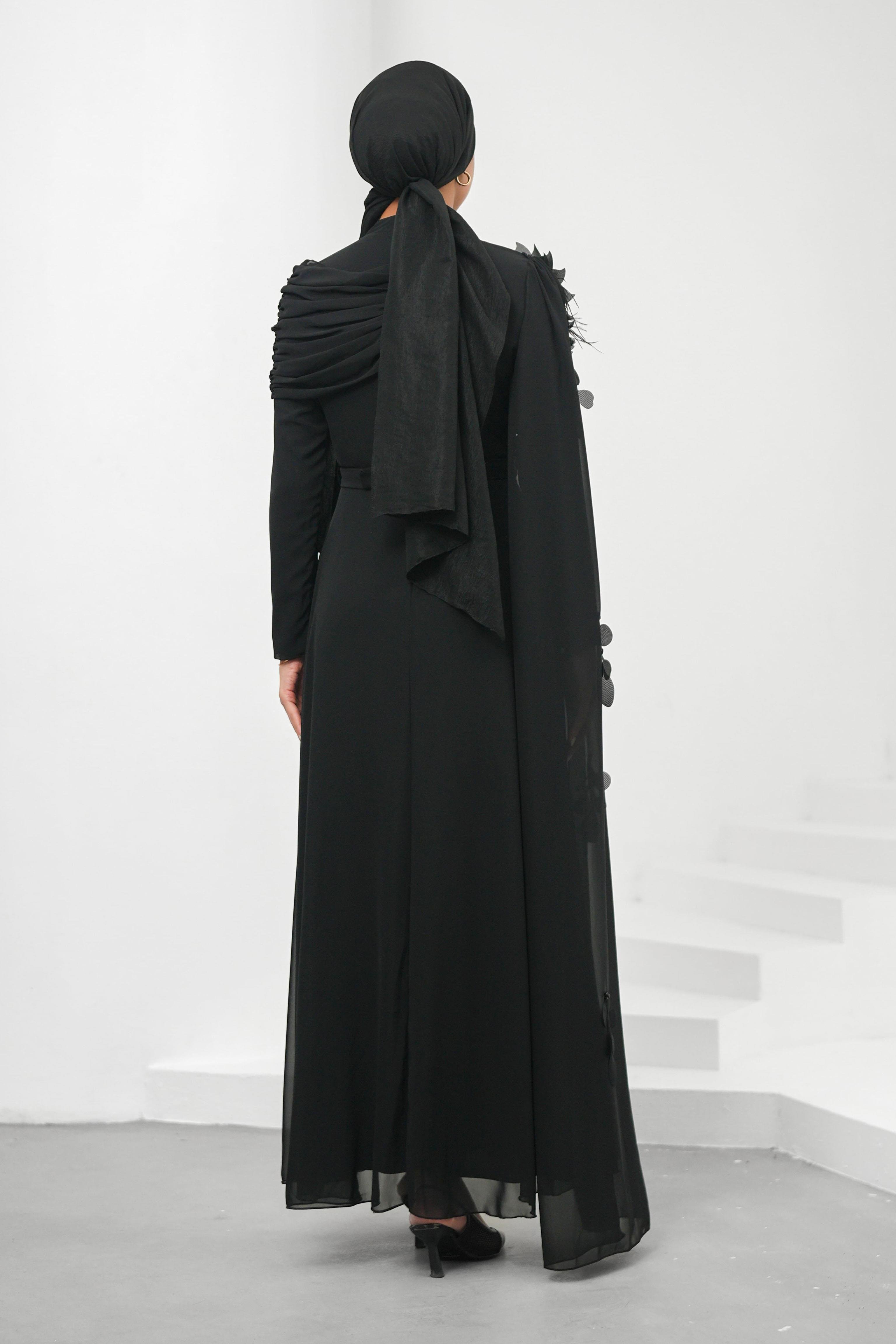 Gülce Şifon Siyah Tesettür AbiyeLP6329