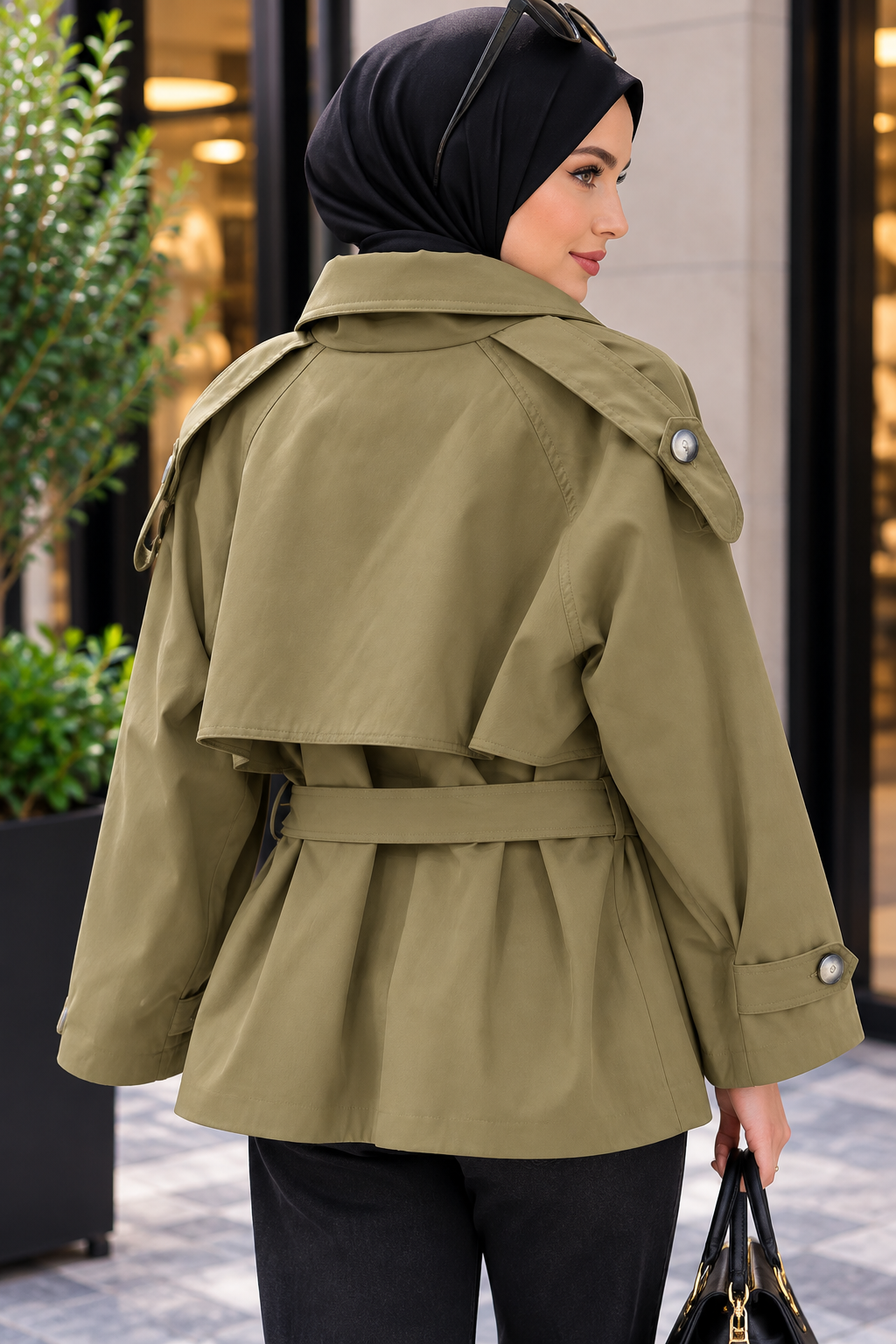 Hakimoda Kadın Dik Yaka Haki TrençkotRM1230