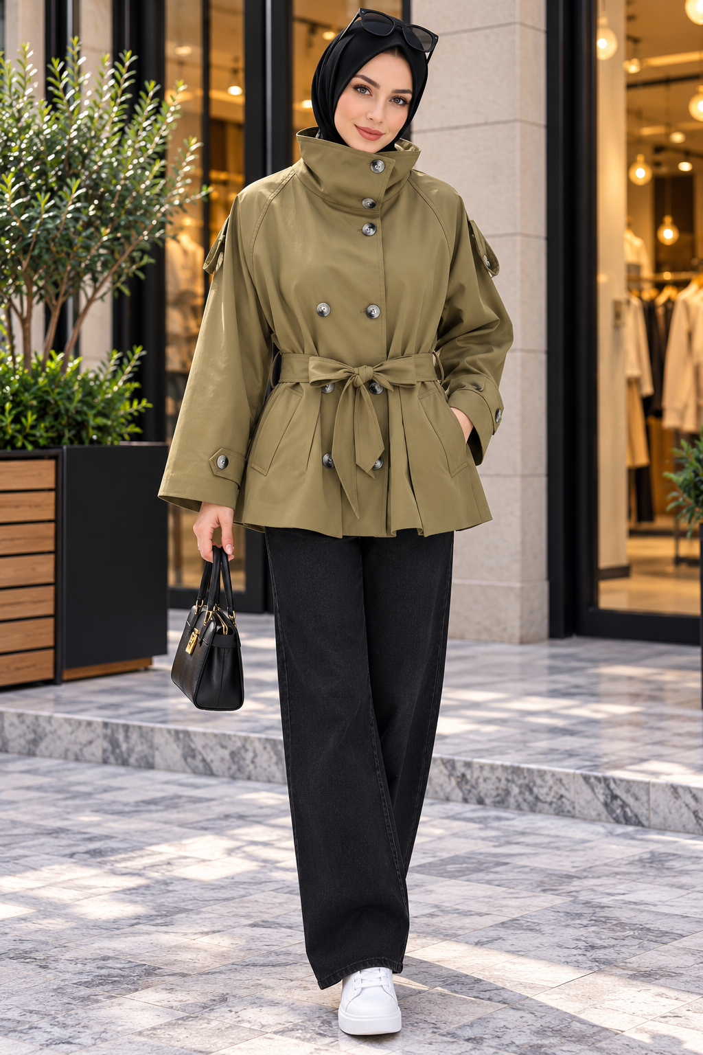 Hakimoda Kadın Dik Yaka Haki TrençkotRM1230