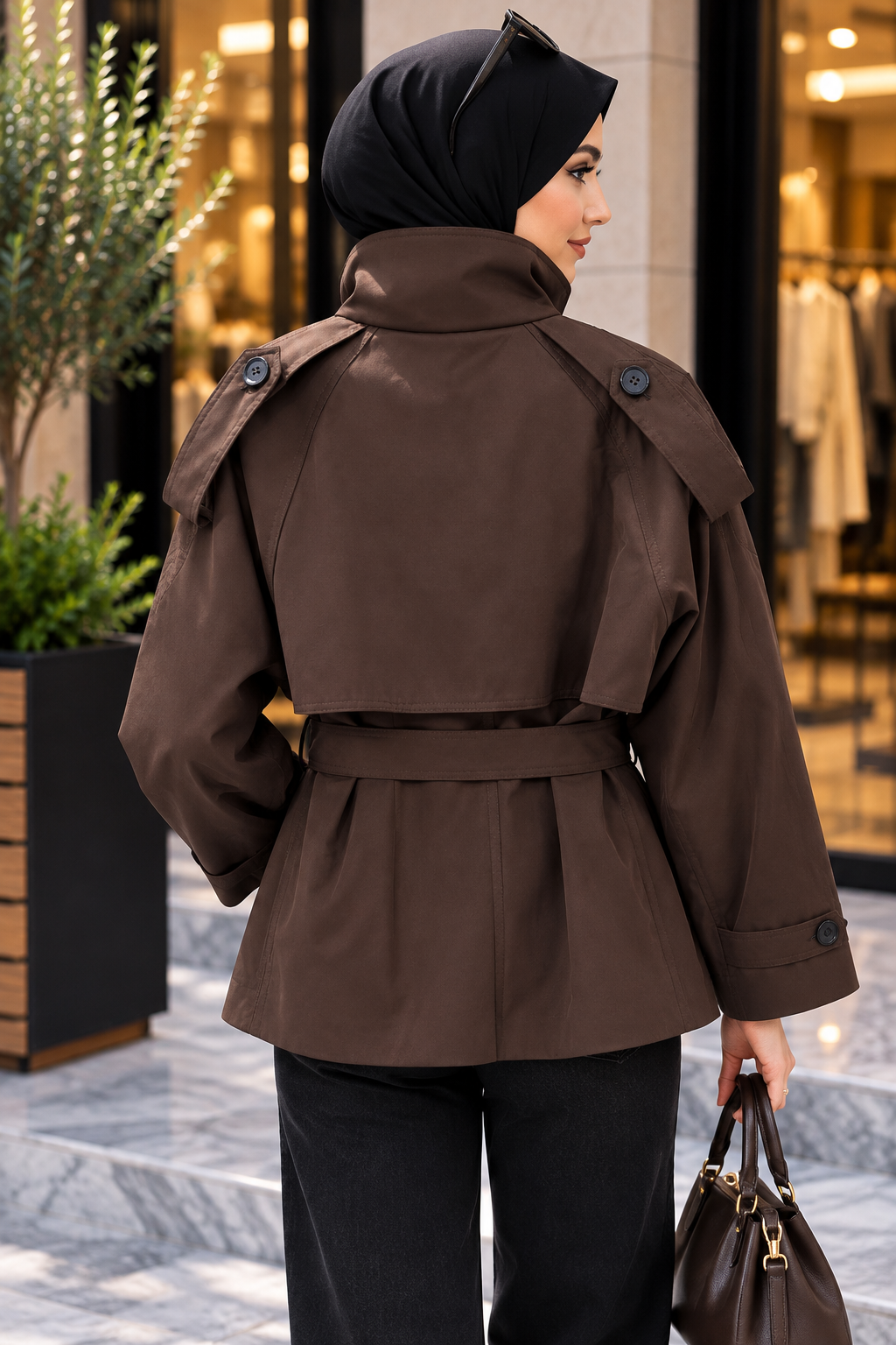 Hakimoda Kadın Dik Yaka  Kahve TrençkotRM1230