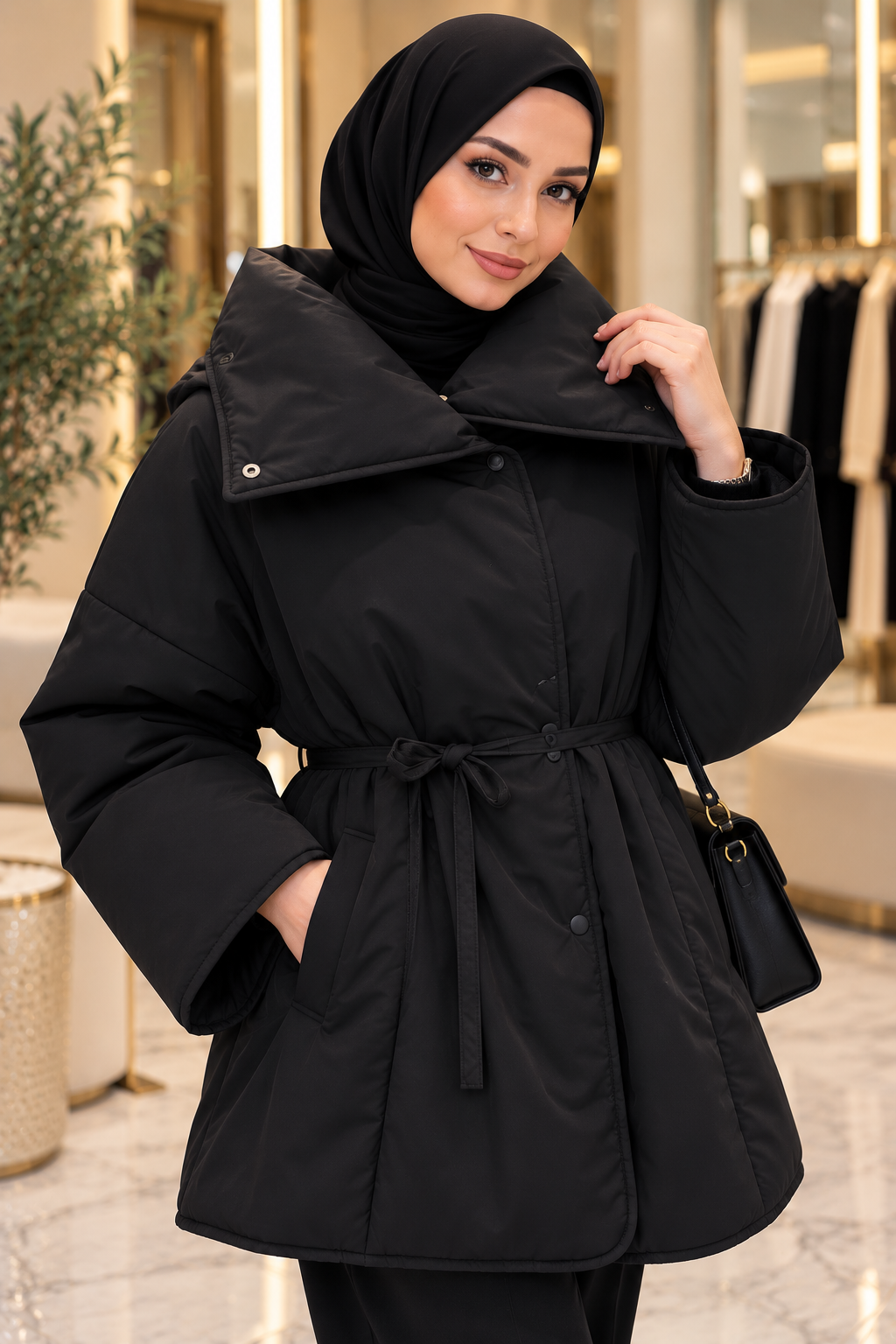Hakimoda Kadın Dik Yaka Şişme Siyah MontHN51115