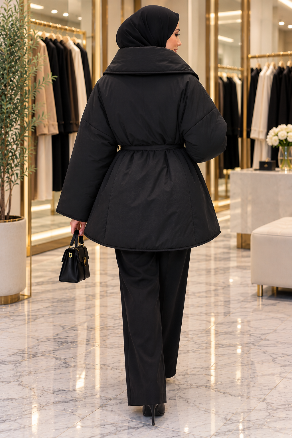 Hakimoda Kadın Dik Yaka Şişme Siyah MontHN51115