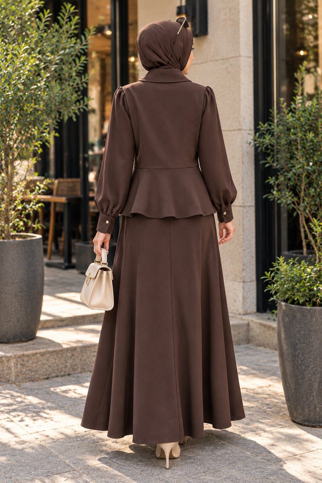 Hakimoda Kadın Fırfırlı Kahve Etekli TakımLS6071