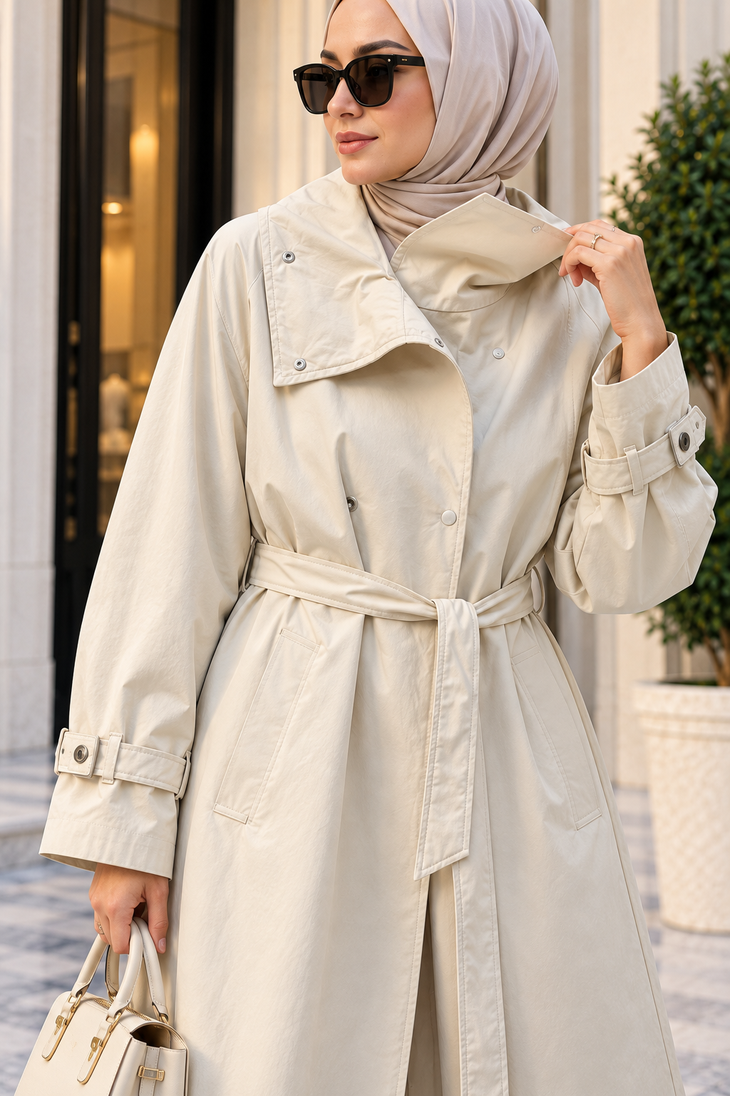 Hakimoda Kadın Huni Yaka Bej TrençkotEF7224