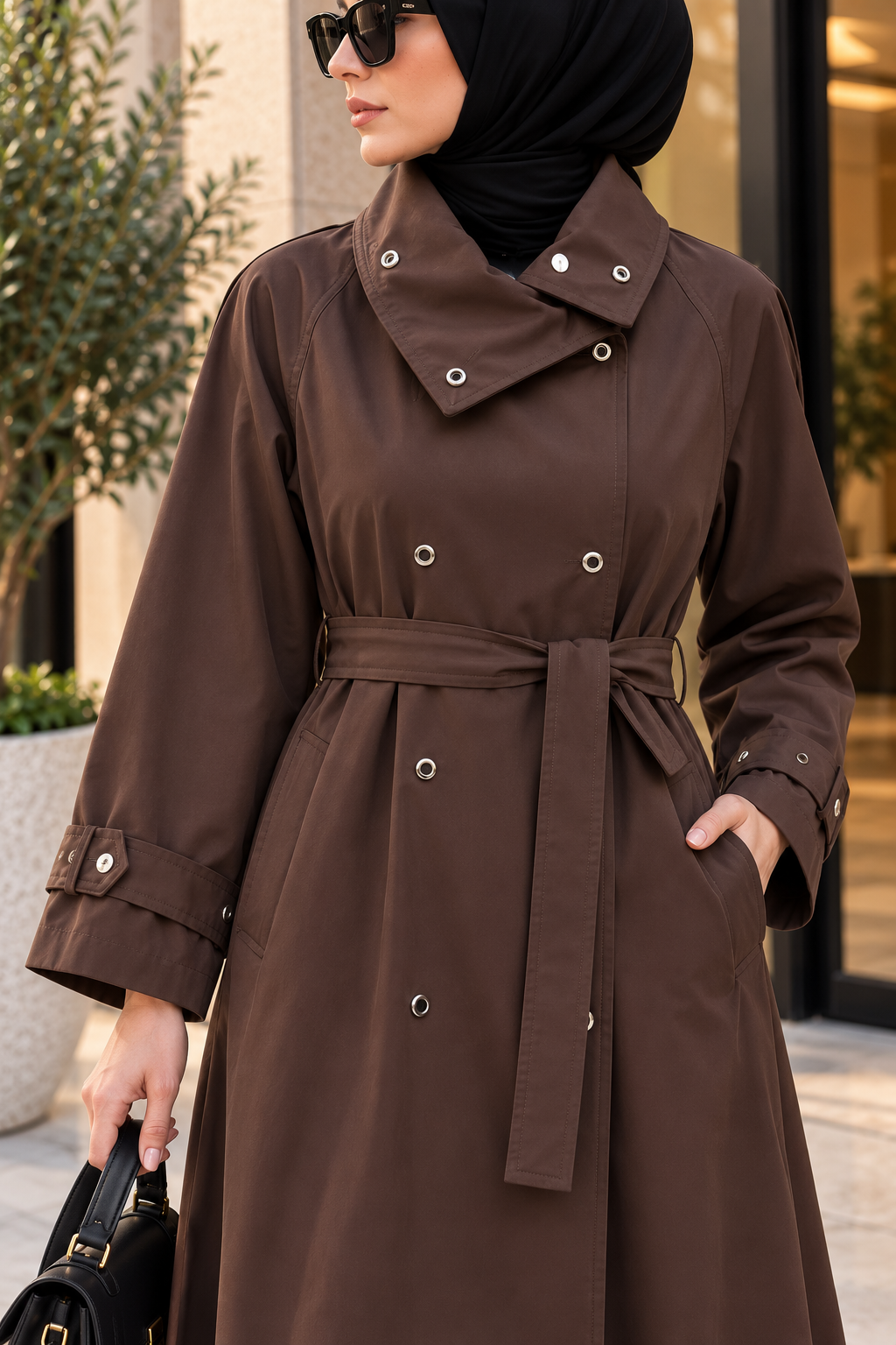 Hakimoda Kadın Huni Yaka Kahverengi TrençkotRM1229