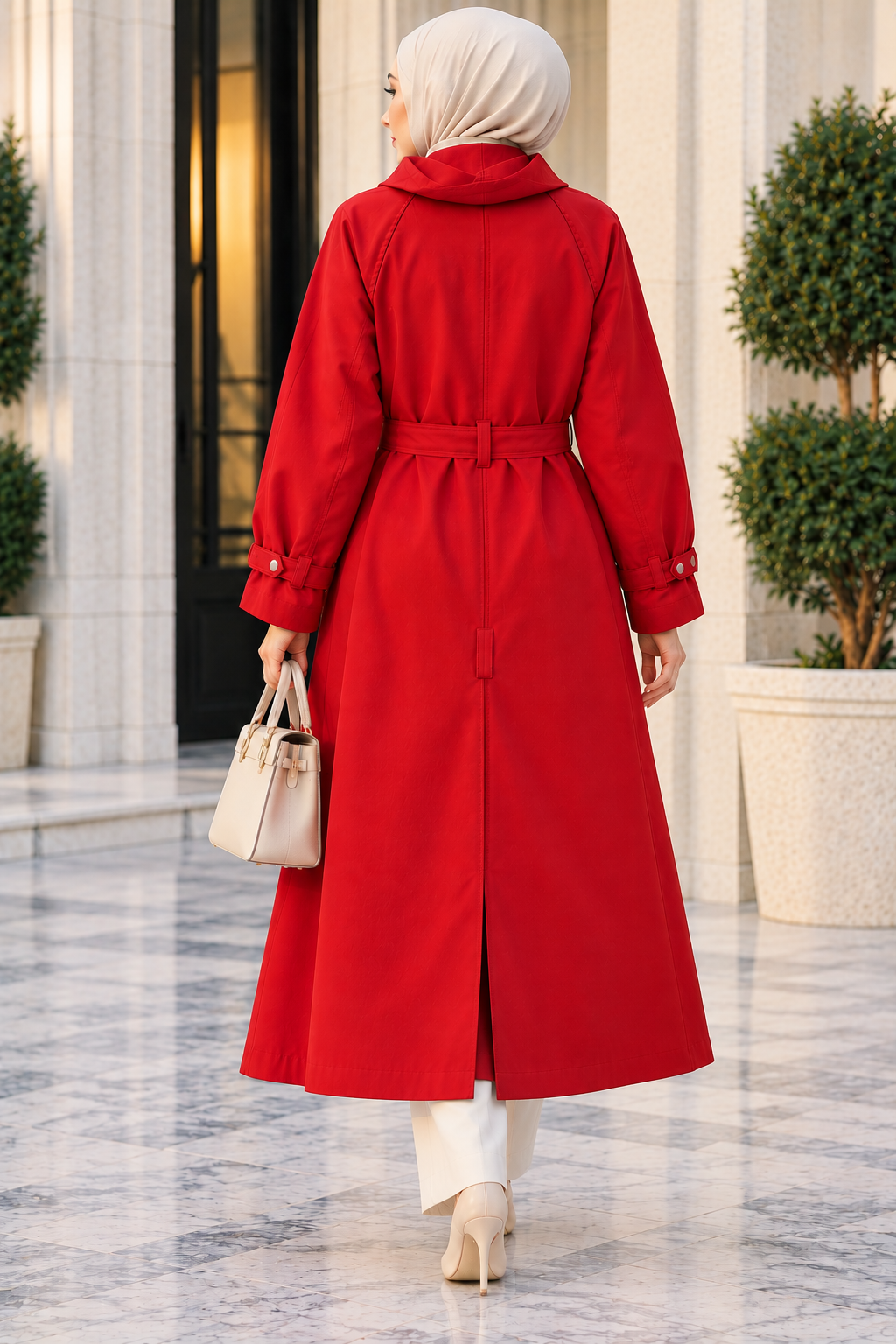 Hakimoda Kadın Huni Yaka Kırmızı TrençkotEF7224