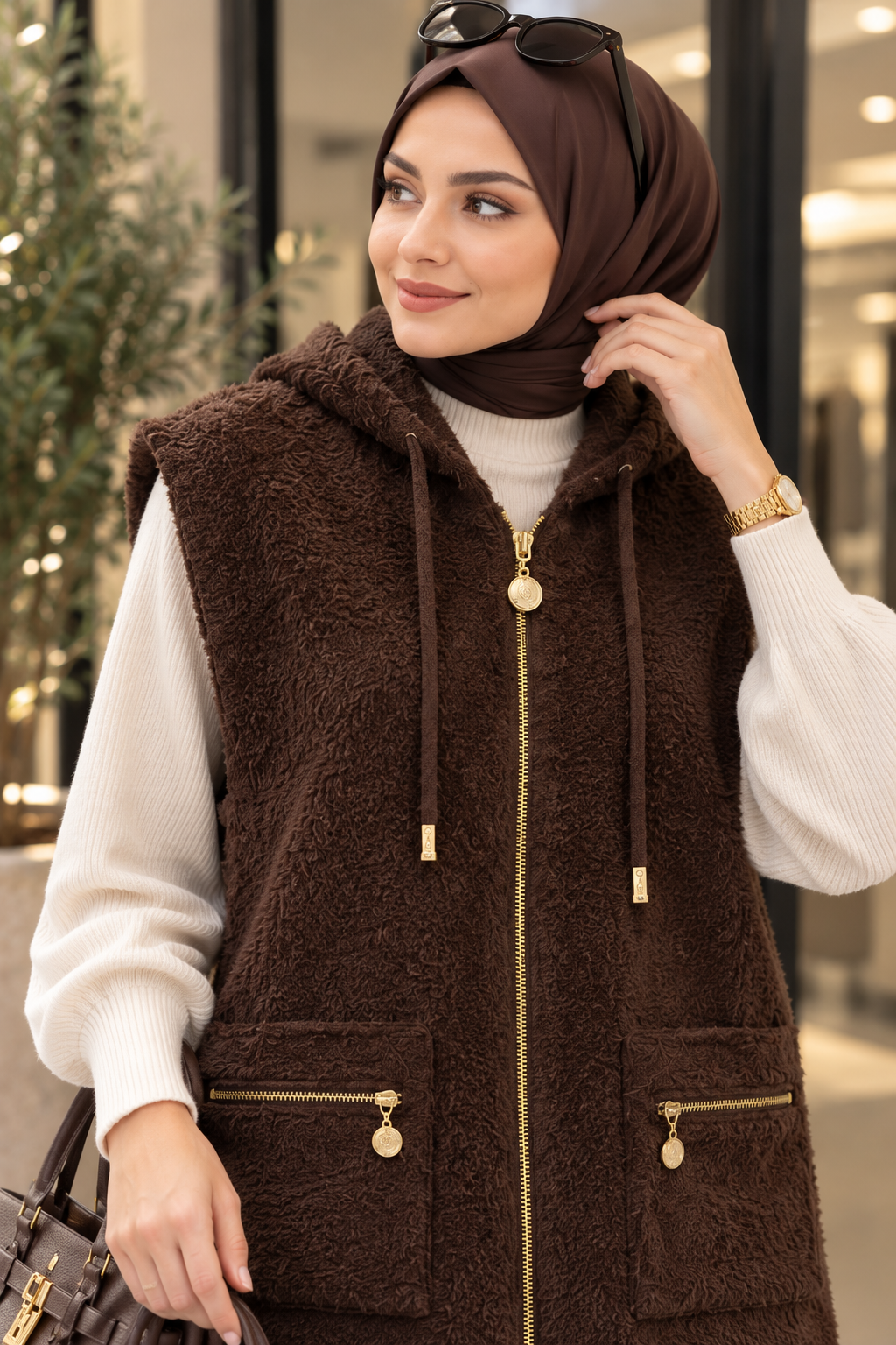Hakimoda Kadın Kahve YelekMC30240