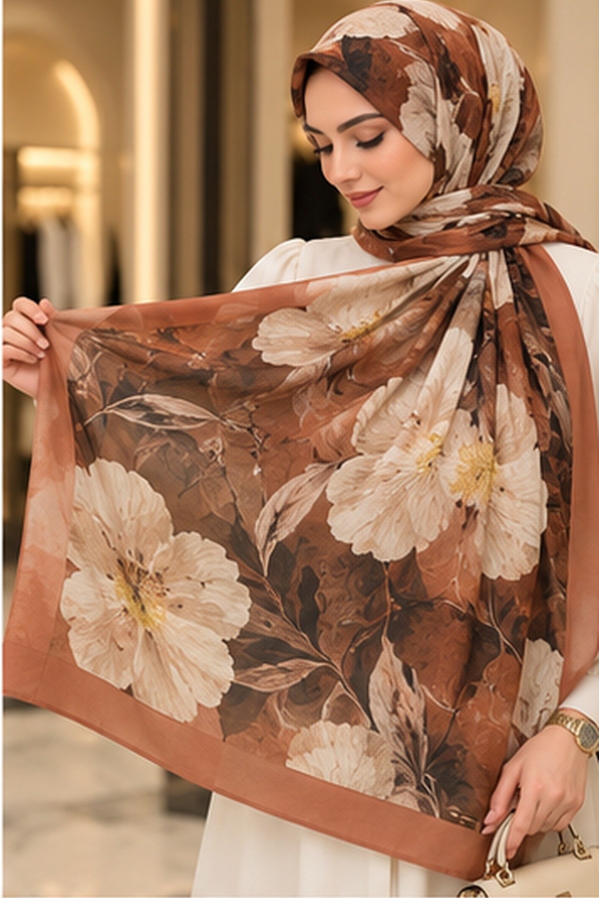 Hakimoda Kadın Kahverengi Bambu ŞalHM044