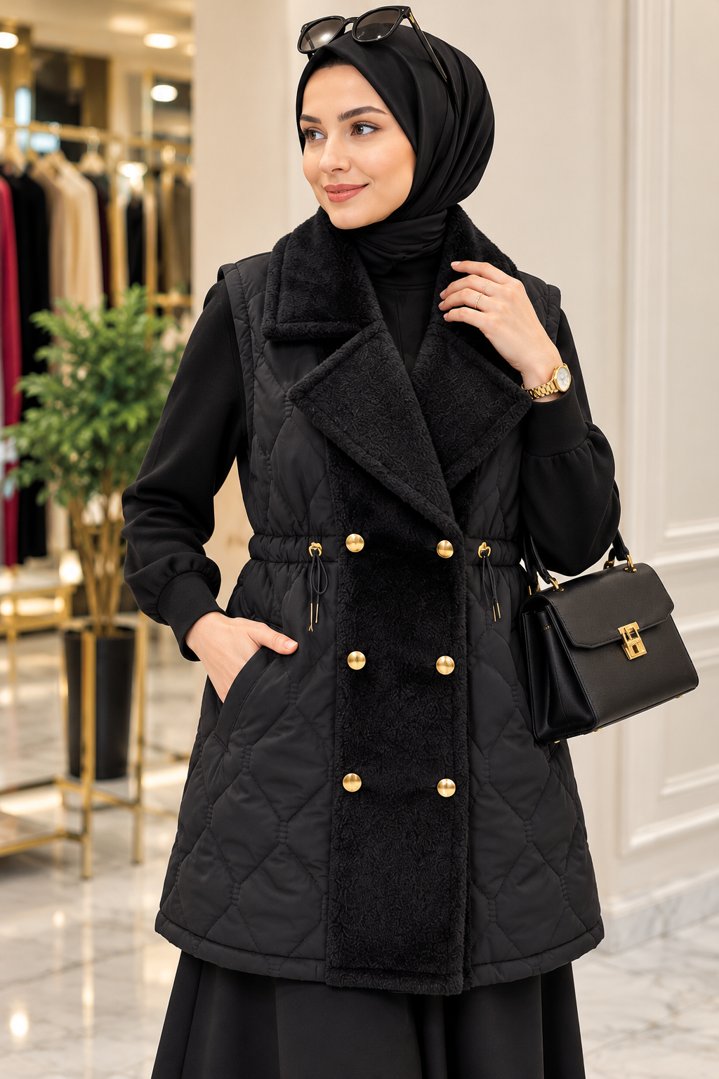 Hakimoda Kadın Kaşe Detay Siyah YelekLS5922