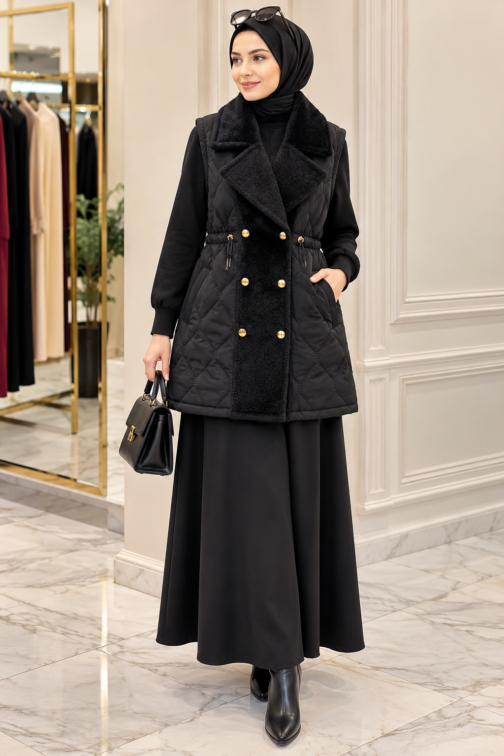 Hakimoda Kadın Kaşe Detay Siyah YelekLS5922