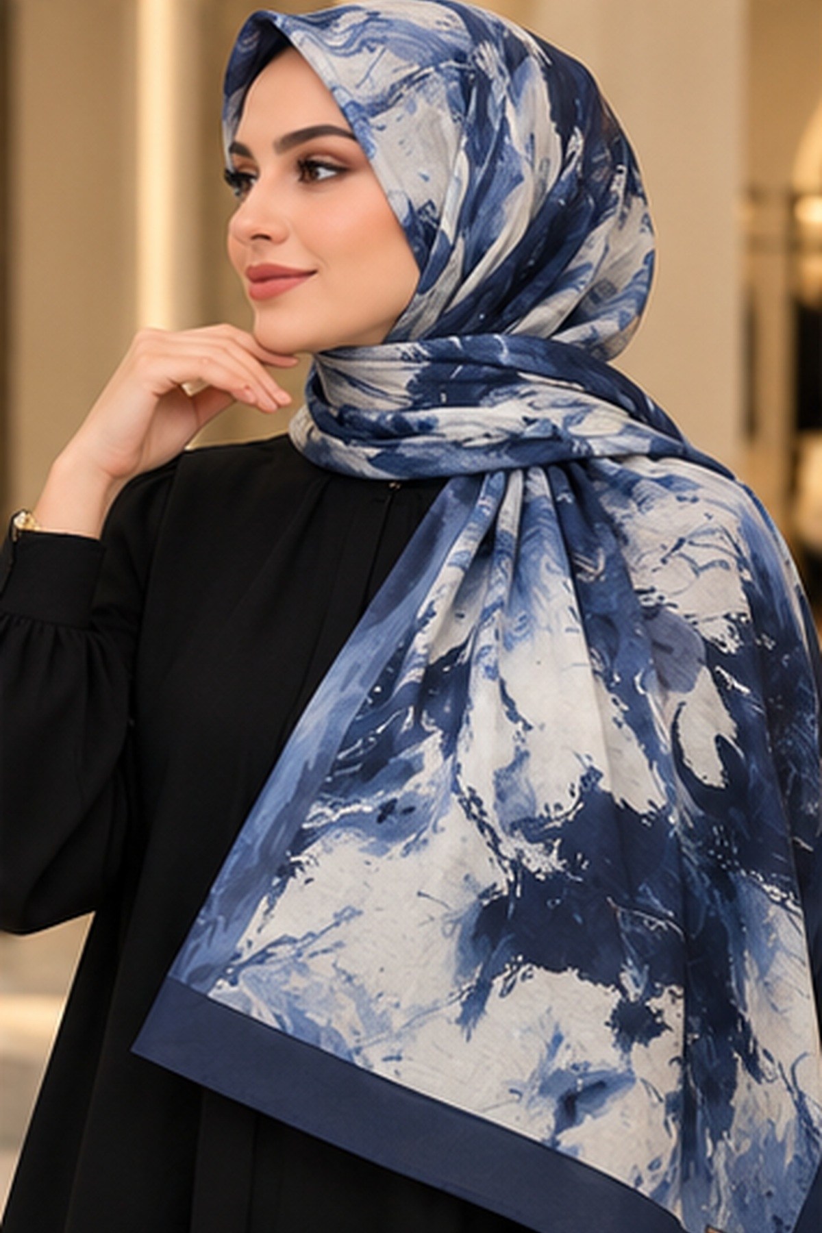 Hakimoda Kadın Lacivert Bambu ŞalHM044