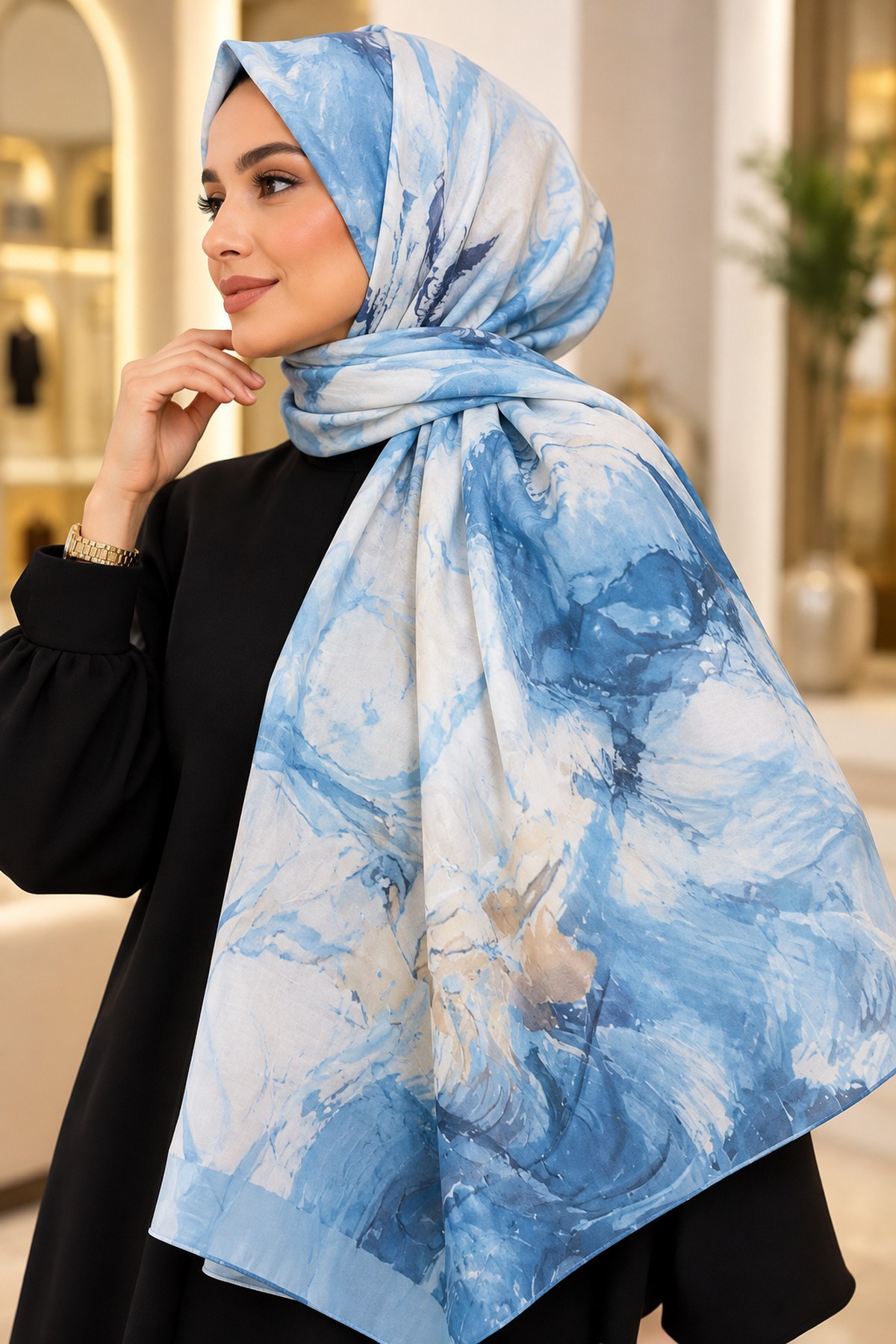 Hakimoda Kadın Mavi Bambu ŞalHM044