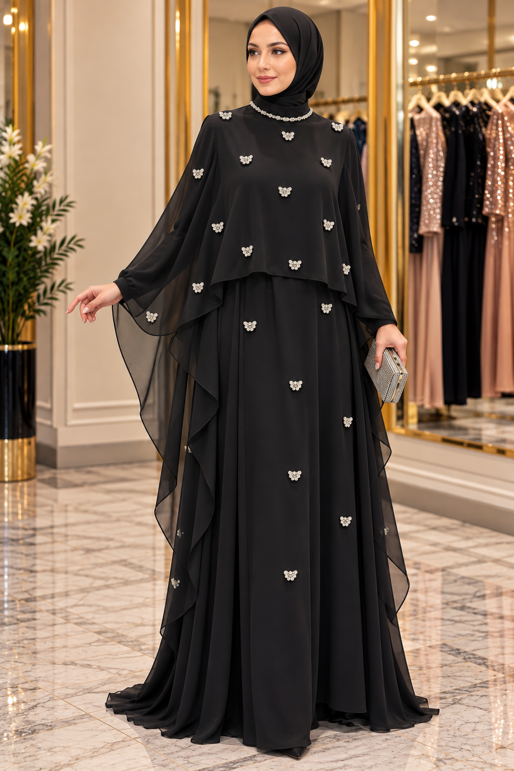Hakimoda Kadın Mirana Adrian Siyah AbiyeLP8044