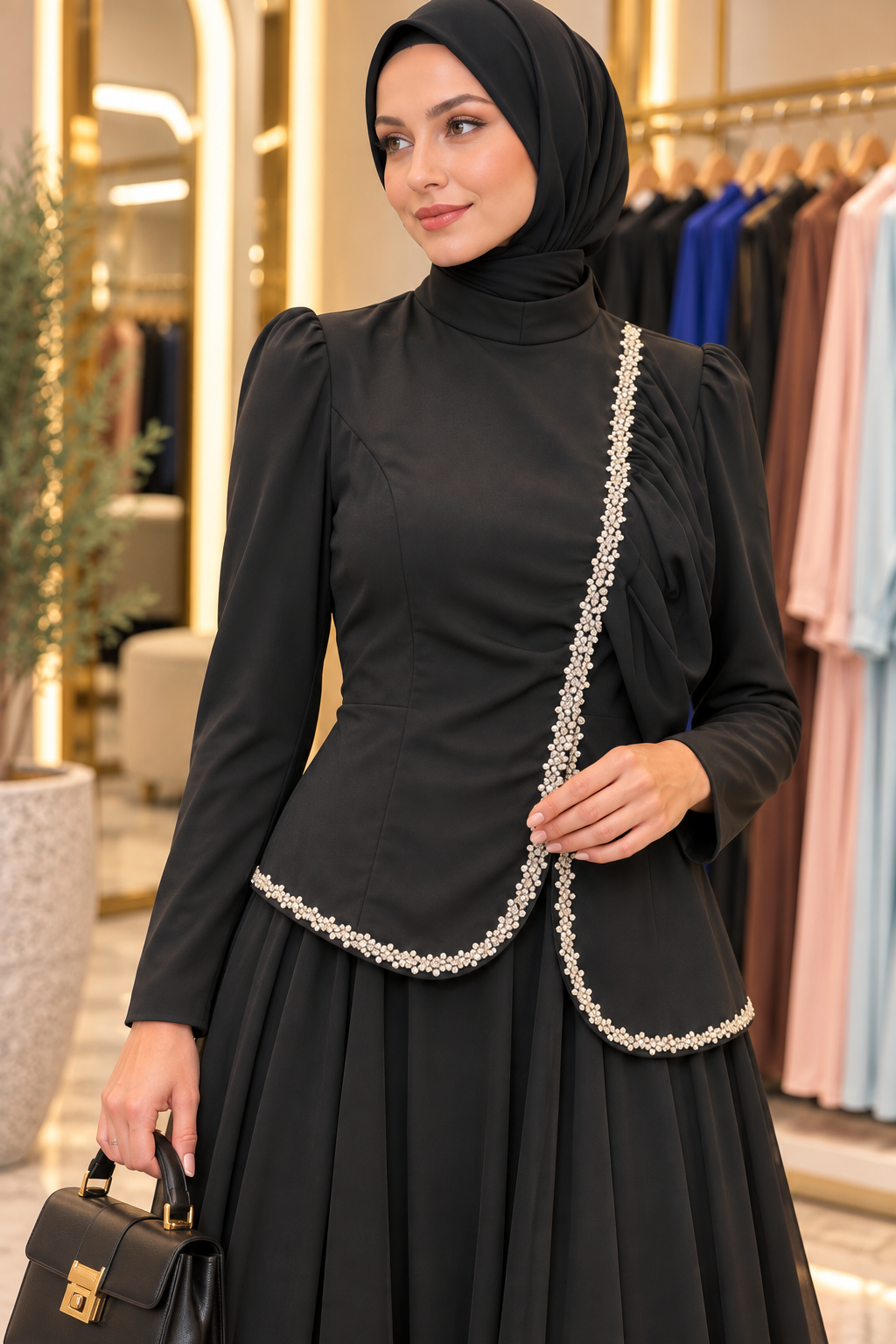 Hakimoda Kadın Miraya Adriana Siyah AbiyeLP8017