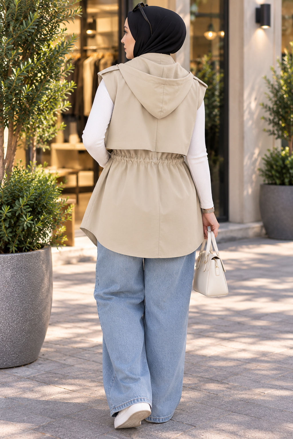 Hakimoda Kadın Pelerinli Bej YelekLS6076