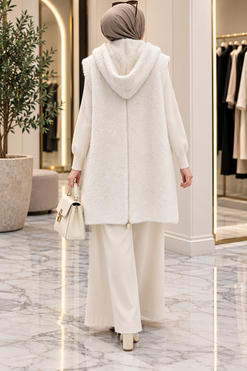 Hakimoda Kadın Peluş Ekru YelekMC30240