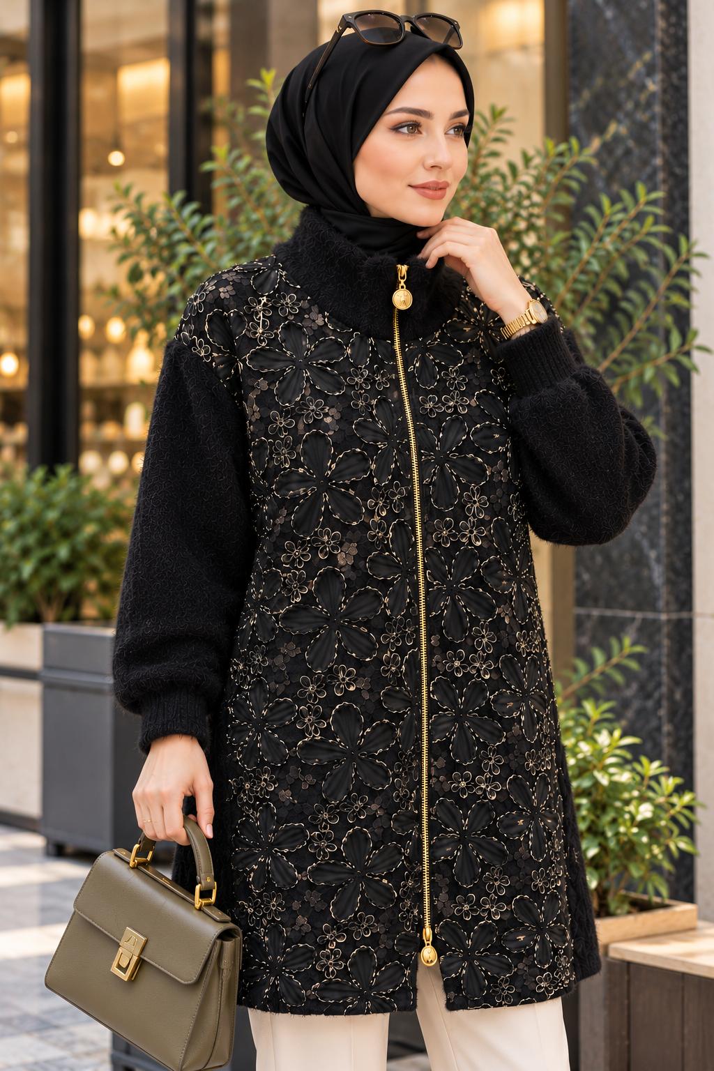 Hakimoda Kadın Peluş Siyah Hırka(MC30241)