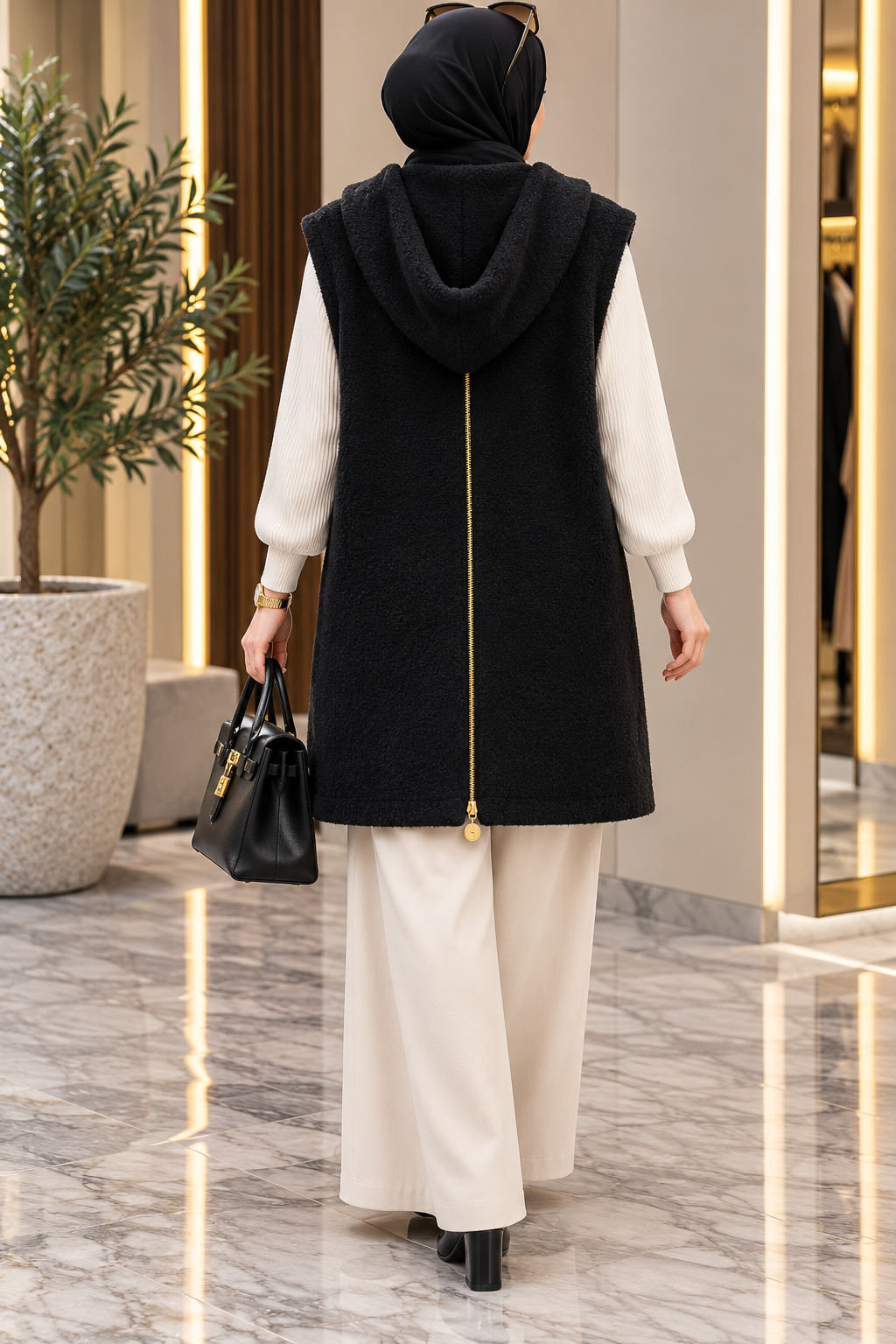 Hakimoda Kadın Peluş Siyah YelekMC30240