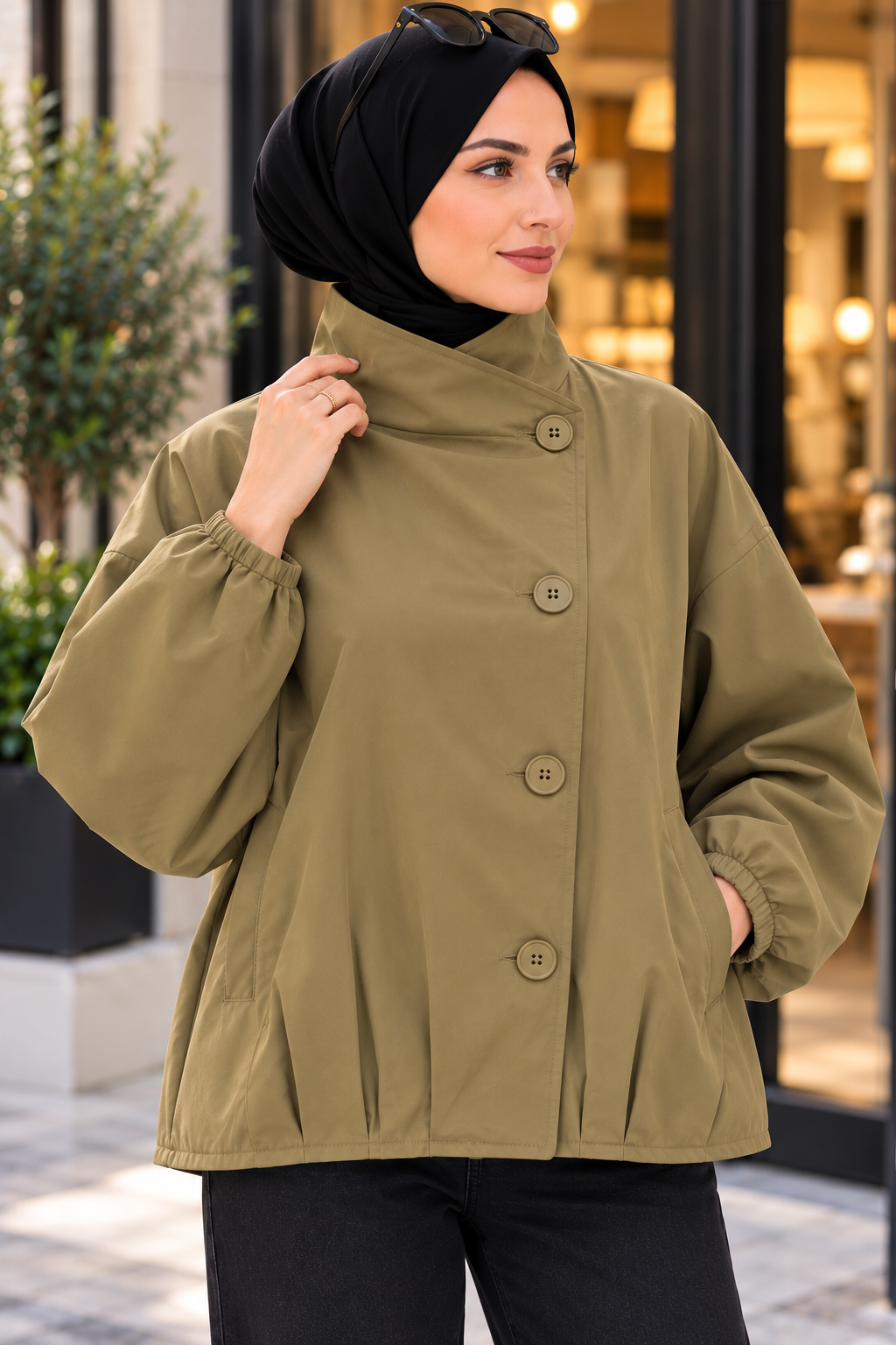 Hakimoda Kadın Pile Detay Haki TrençkotHN51103