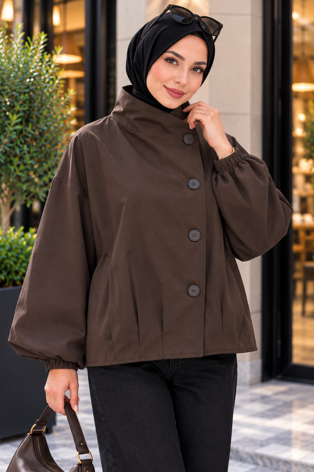 Hakimoda Kadın Pile Detay Kahve TrençkotHN51103